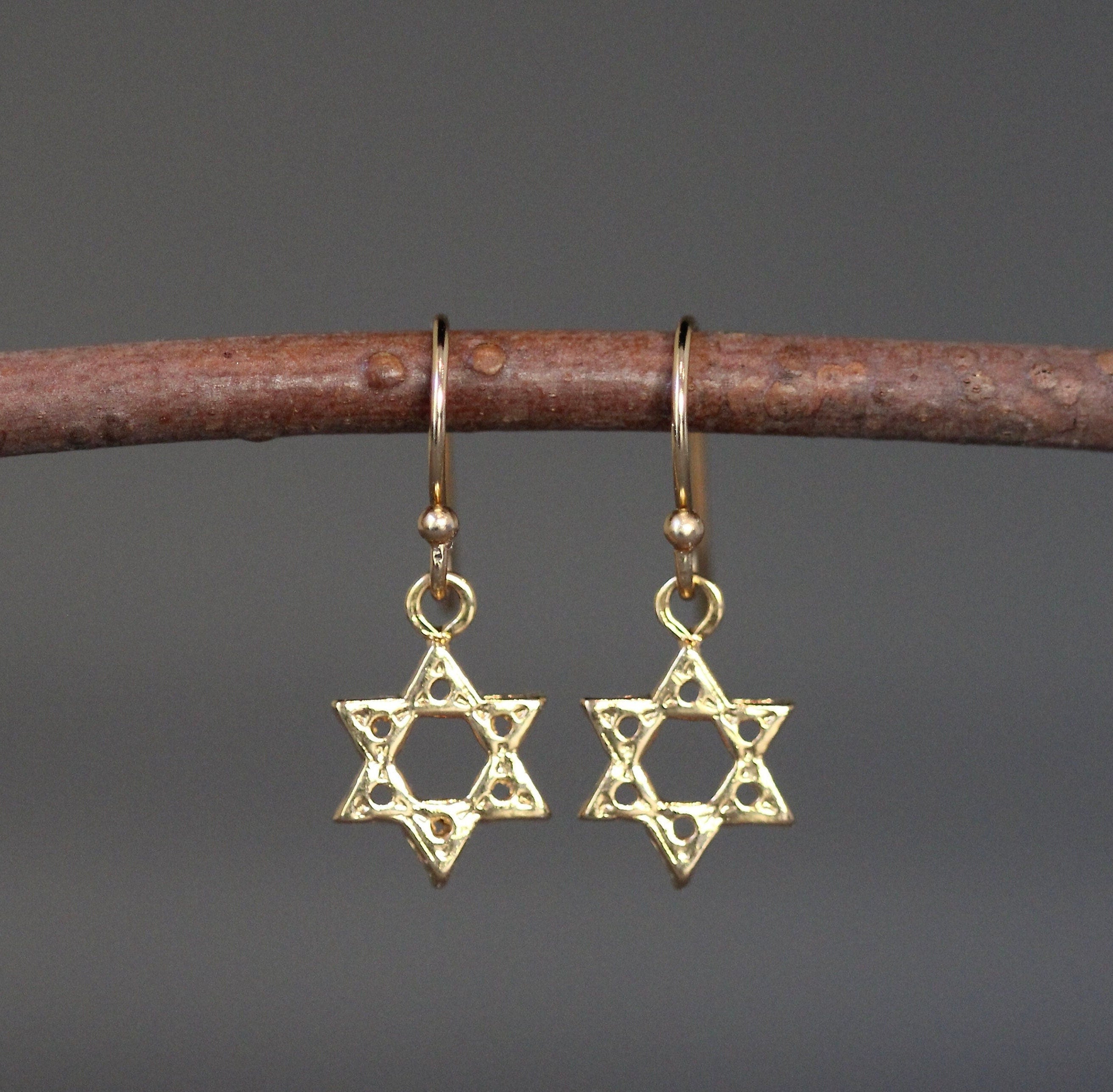 Gold Vermeil Star of David Dangle Earrings