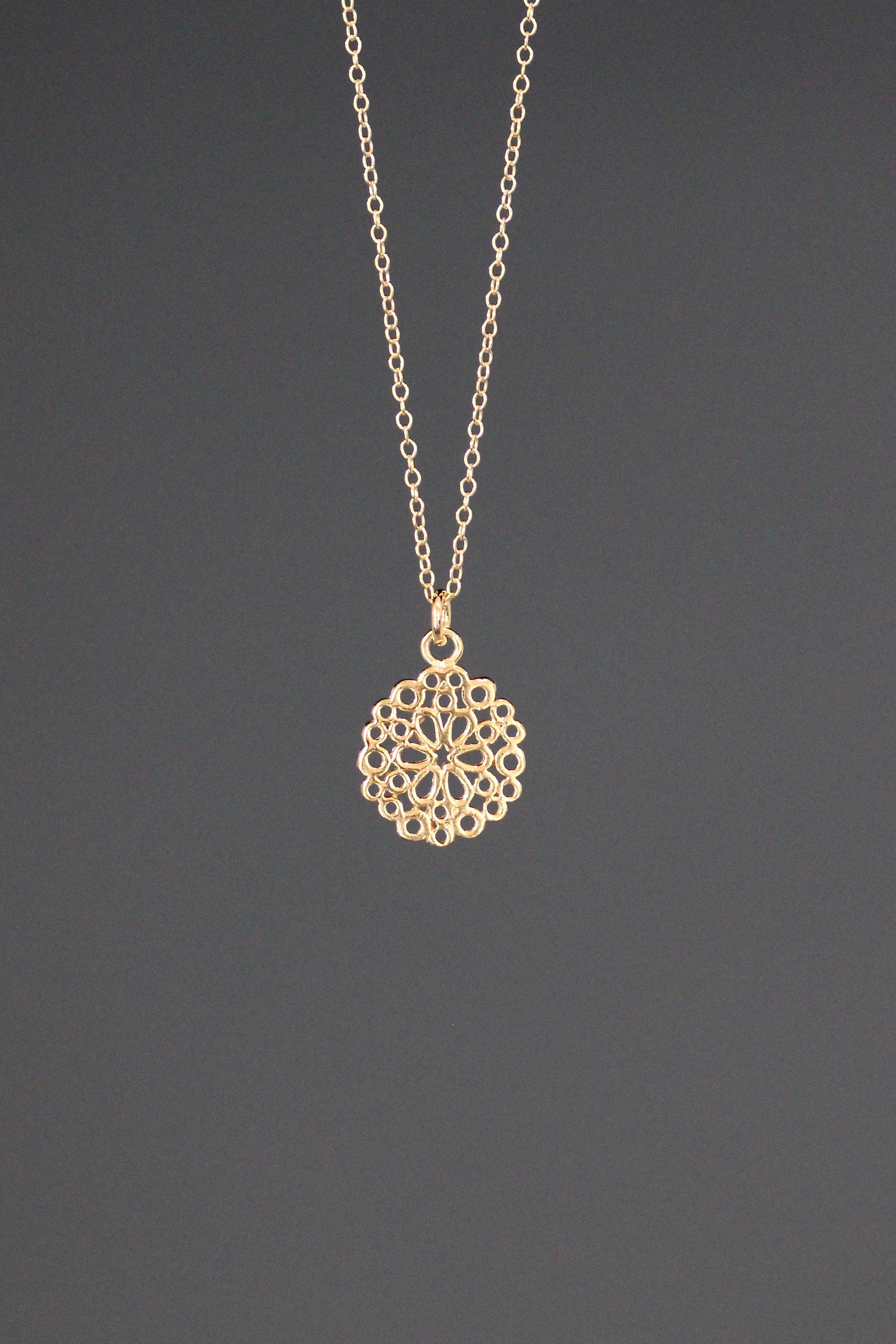 Small Gold Vermeil Filigree Flower Charm Pendant Necklace on Gold Filled Chain