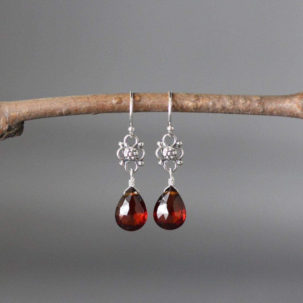 Garnet Teardrop Earrings on Bali Sterling Silver Links