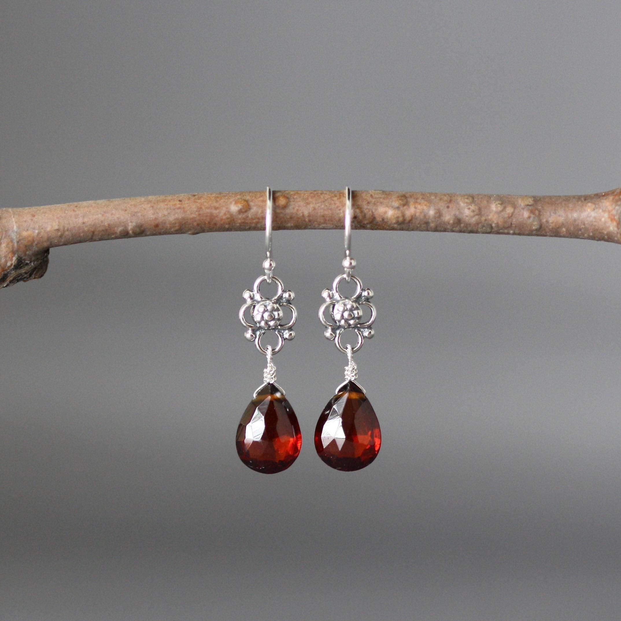 Garnet Teardrop Earrings on Bali Sterling Silver Links