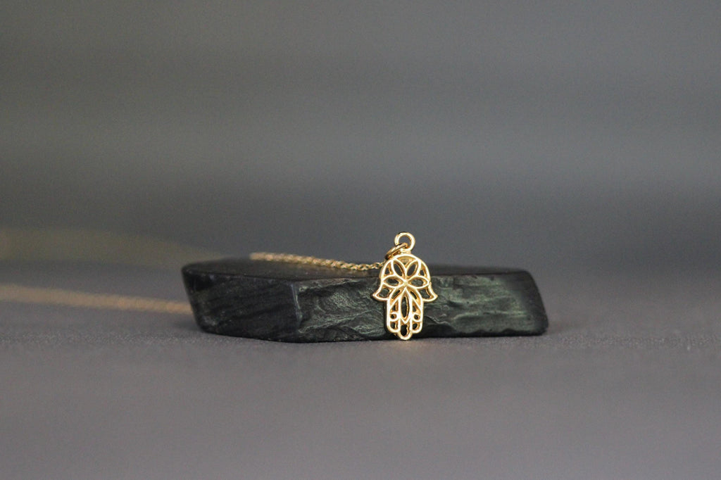 Gold Vermeil Filigree Hamsa Hand Pendant Necklace I