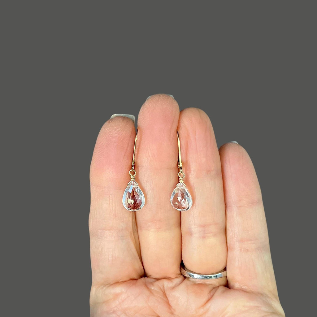 Clear Quartz Crystal Teardrop Earrings on Gold Filled Leverbacks