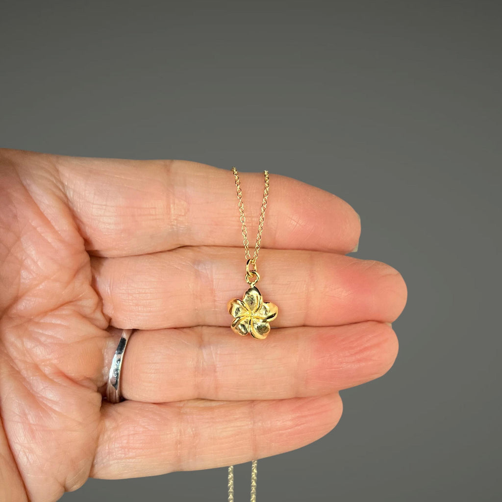 Gold Vermeil Plumeria Flower Charm Pendant Necklace