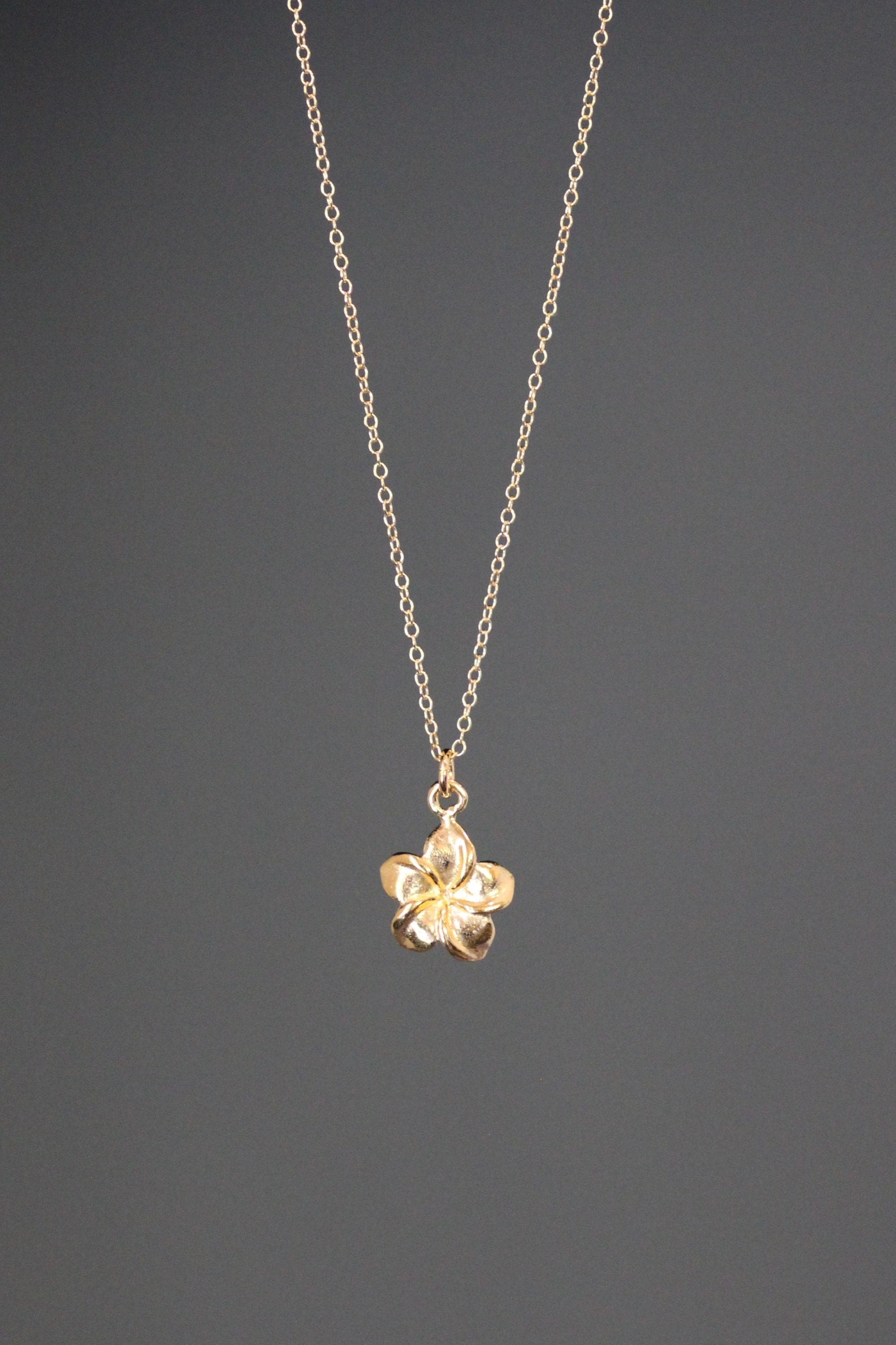 Gold Vermeil Plumeria Flower Charm Pendant Necklace
