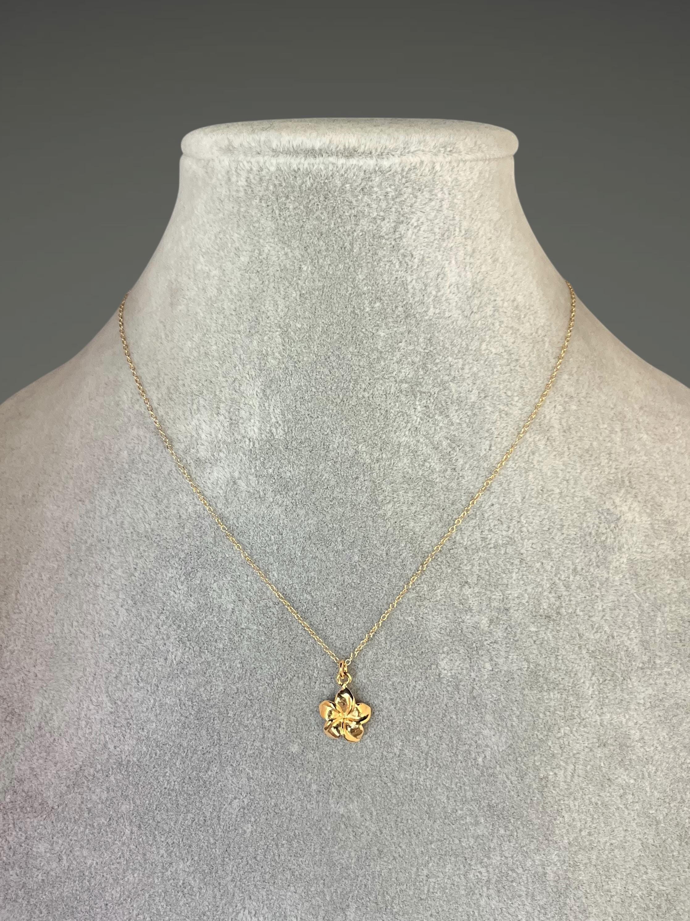 Gold Vermeil Plumeria Flower Charm Pendant Necklace