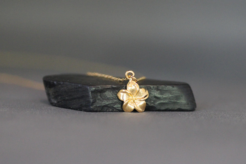 Gold Vermeil Plumeria Flower Charm Pendant Necklace