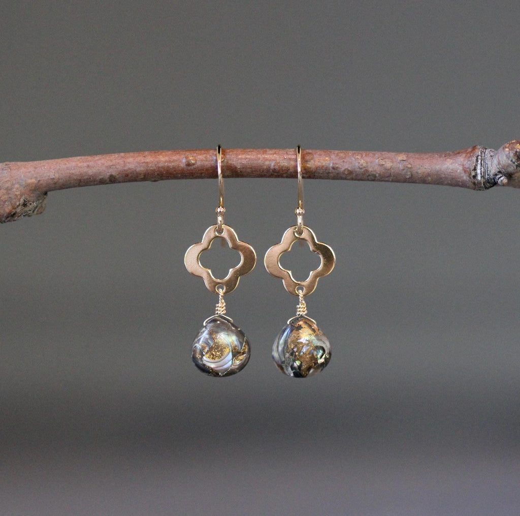 Bronze Abalone Teardrop Earrings on Gold Vermeil Clover Links