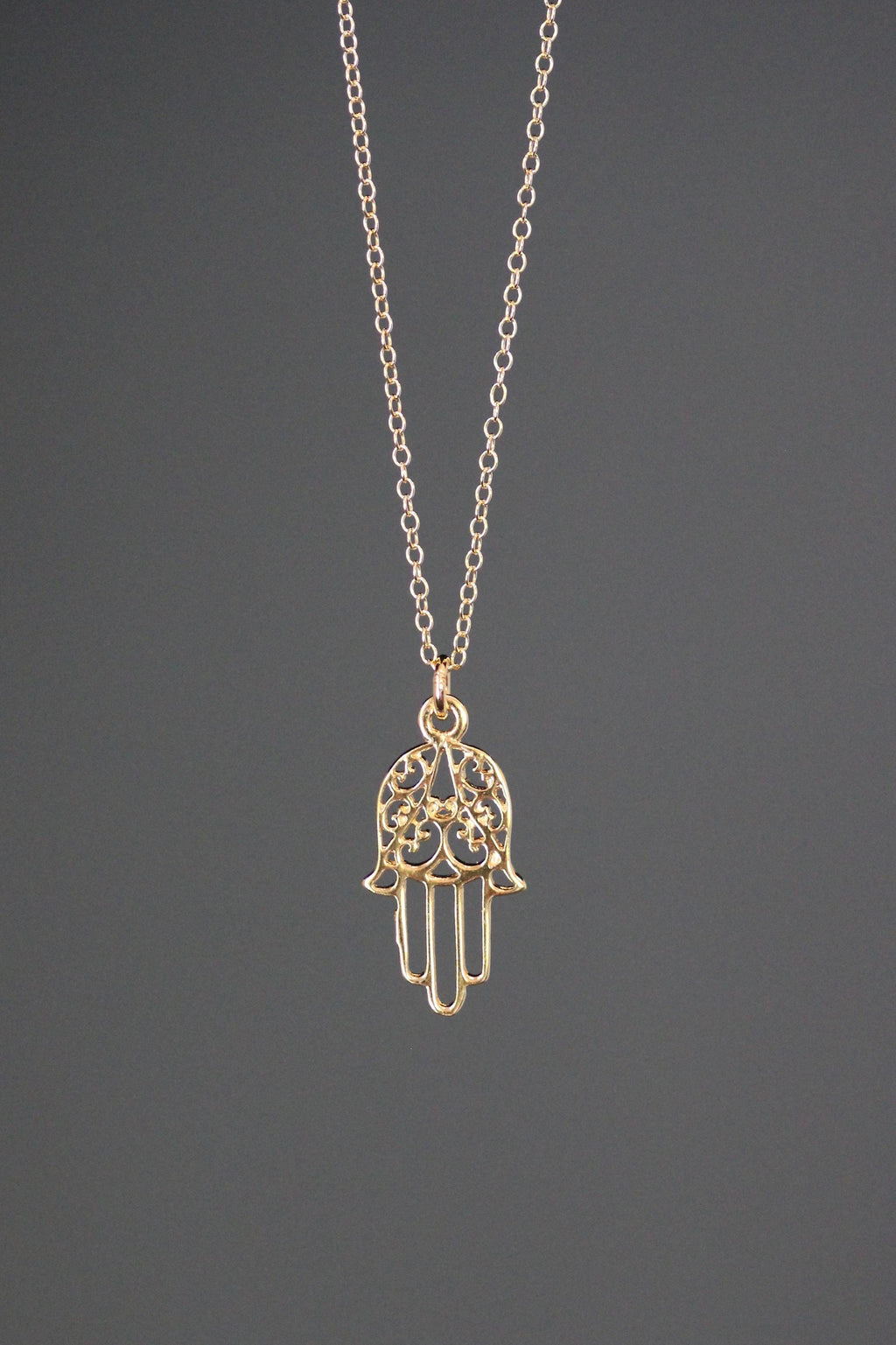 Small Gold Vermeil Filigree Hamsa Hand Pendant Necklace