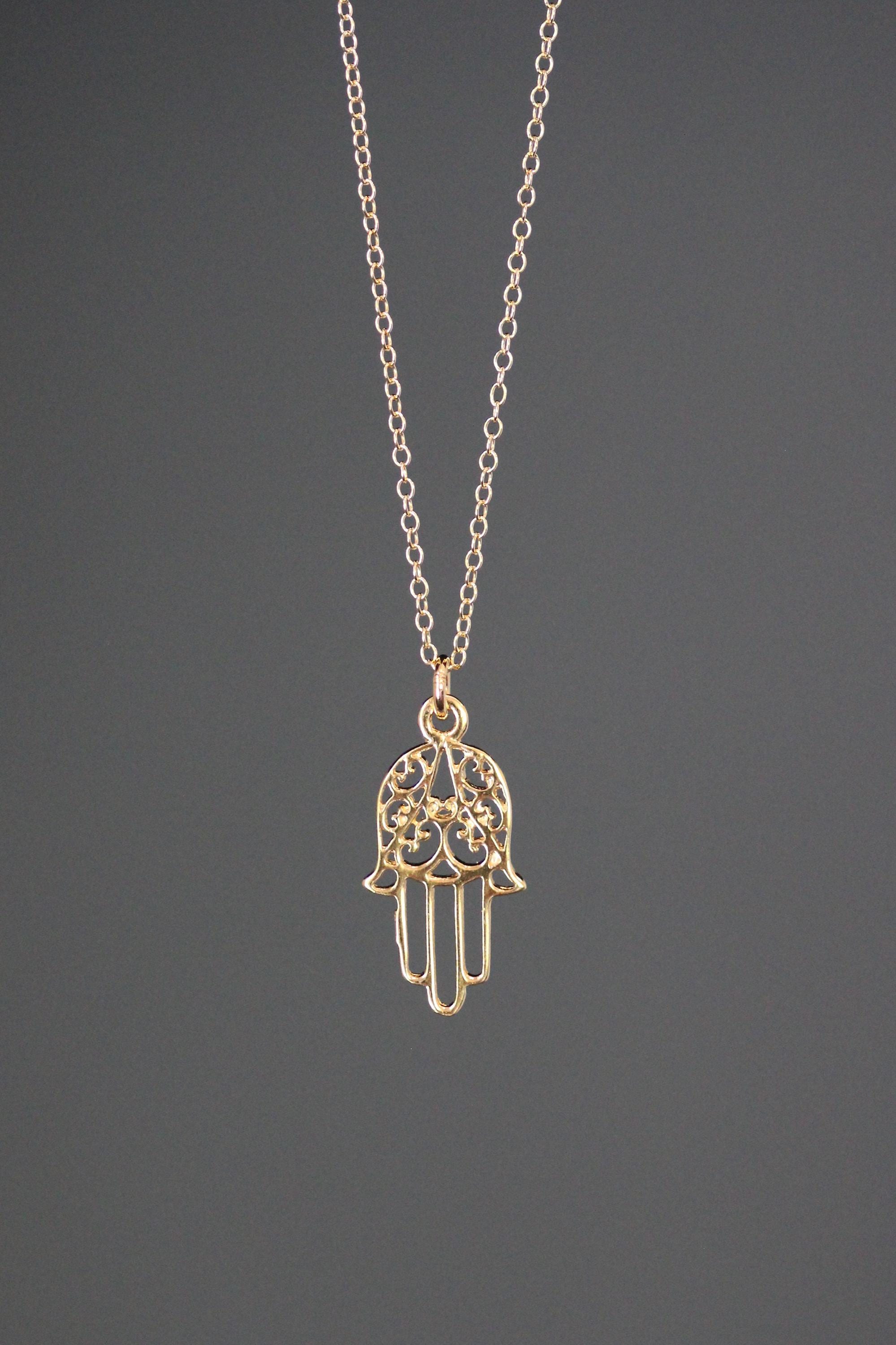Small Gold Vermeil Filigree Hamsa Hand Pendant Necklace