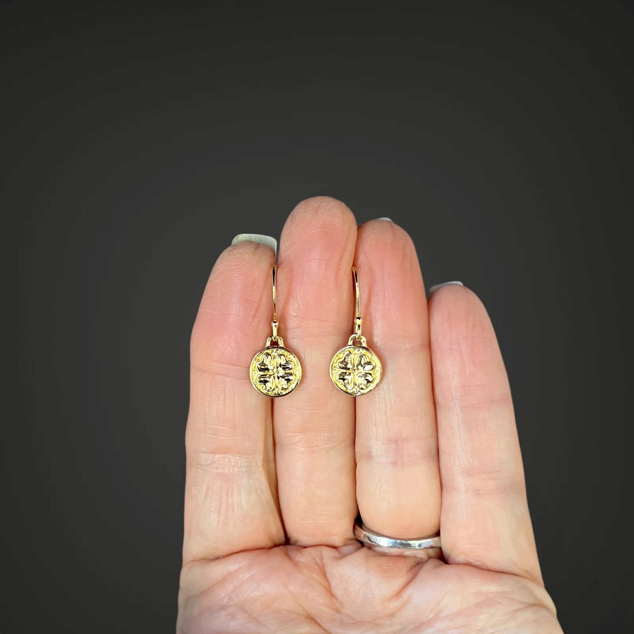 Gold Vermeil Four-Leaf Clover and Heart Coin Charm Earrings
