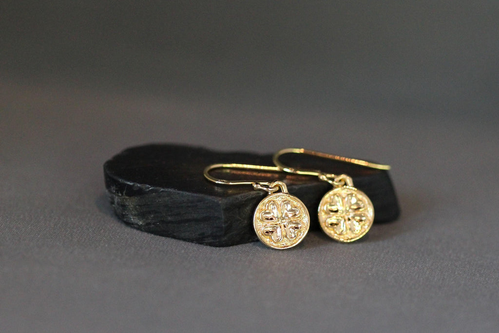 Gold Vermeil Four-Leaf Clover and Heart Coin Charm Earrings