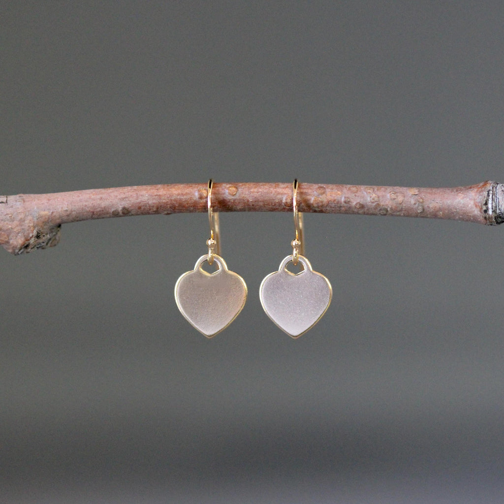 Gold Vermeil Flat Heart Tag Charm Dangle Earrings