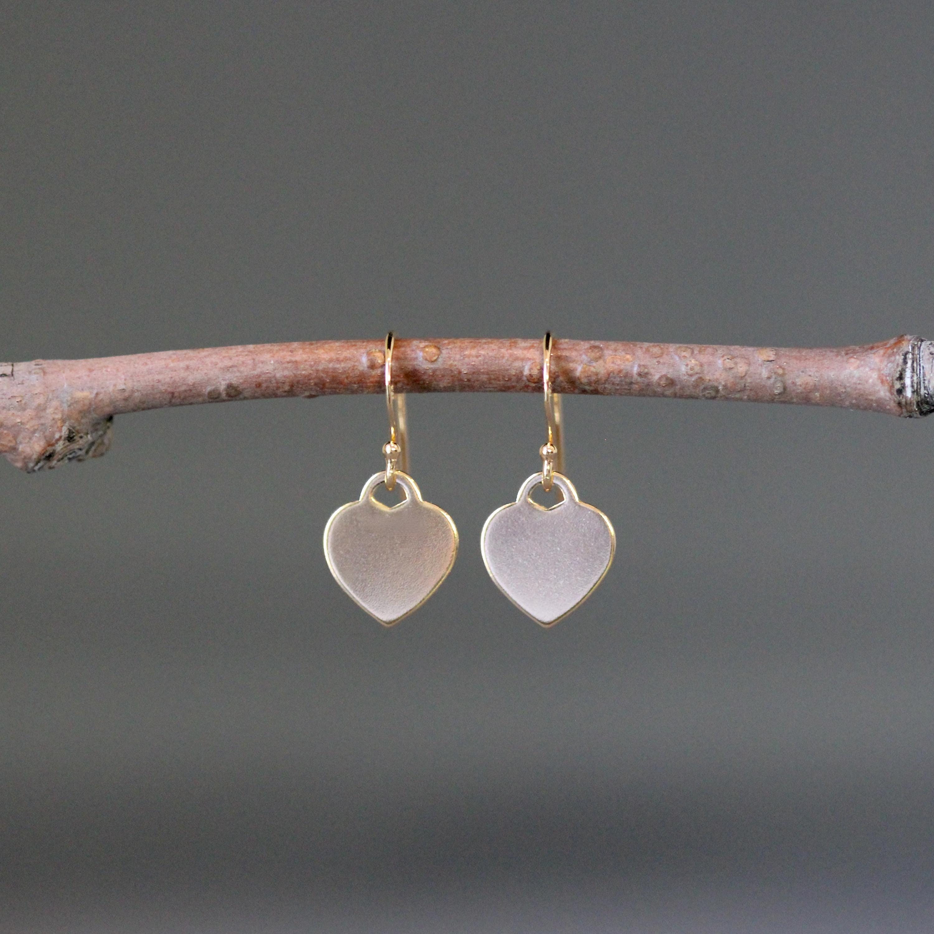 Gold Vermeil Flat Heart Tag Charm Dangle Earrings