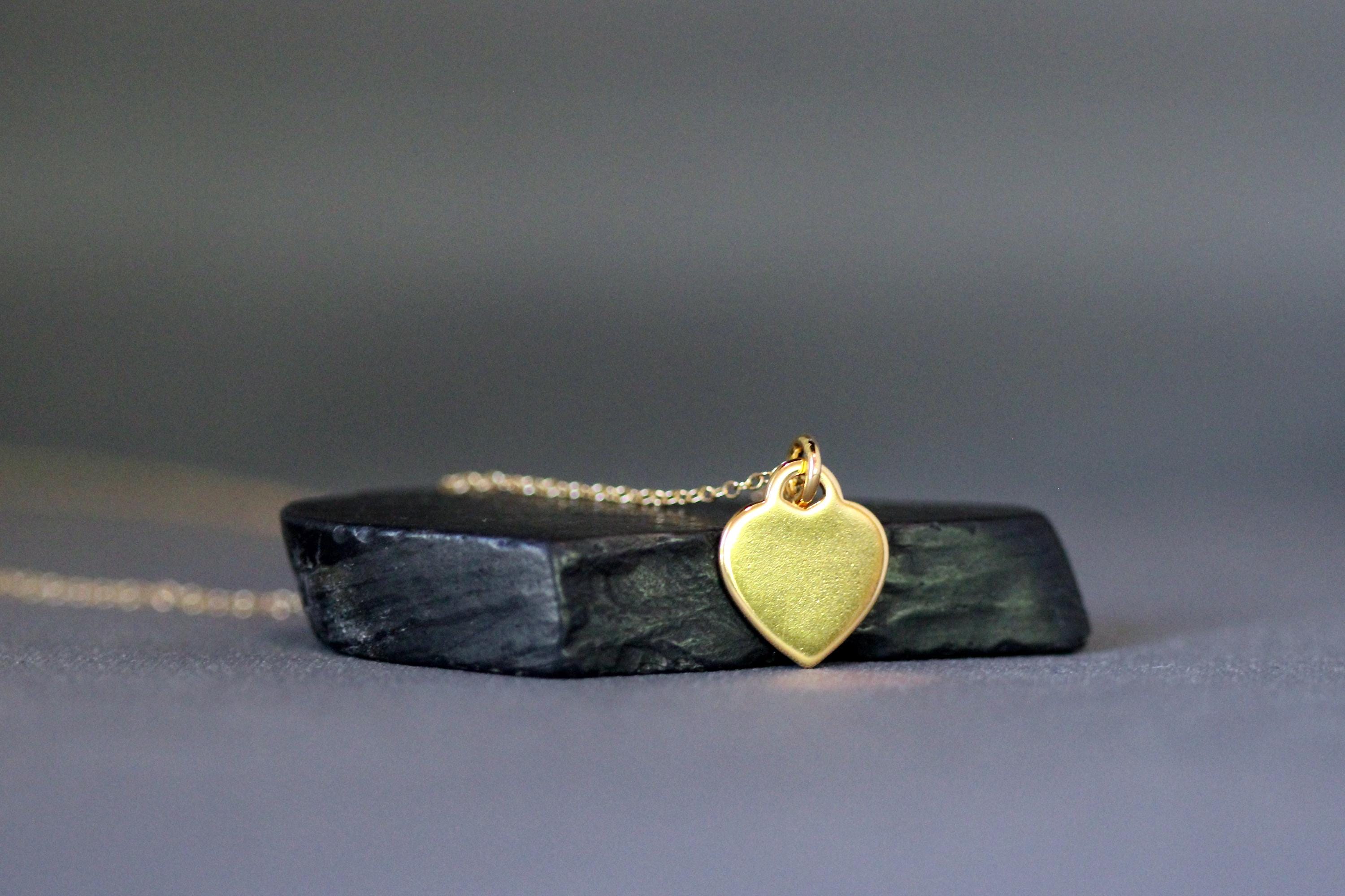 Gold Vermeil Heart Tag Pendant on Gold Filled Chain