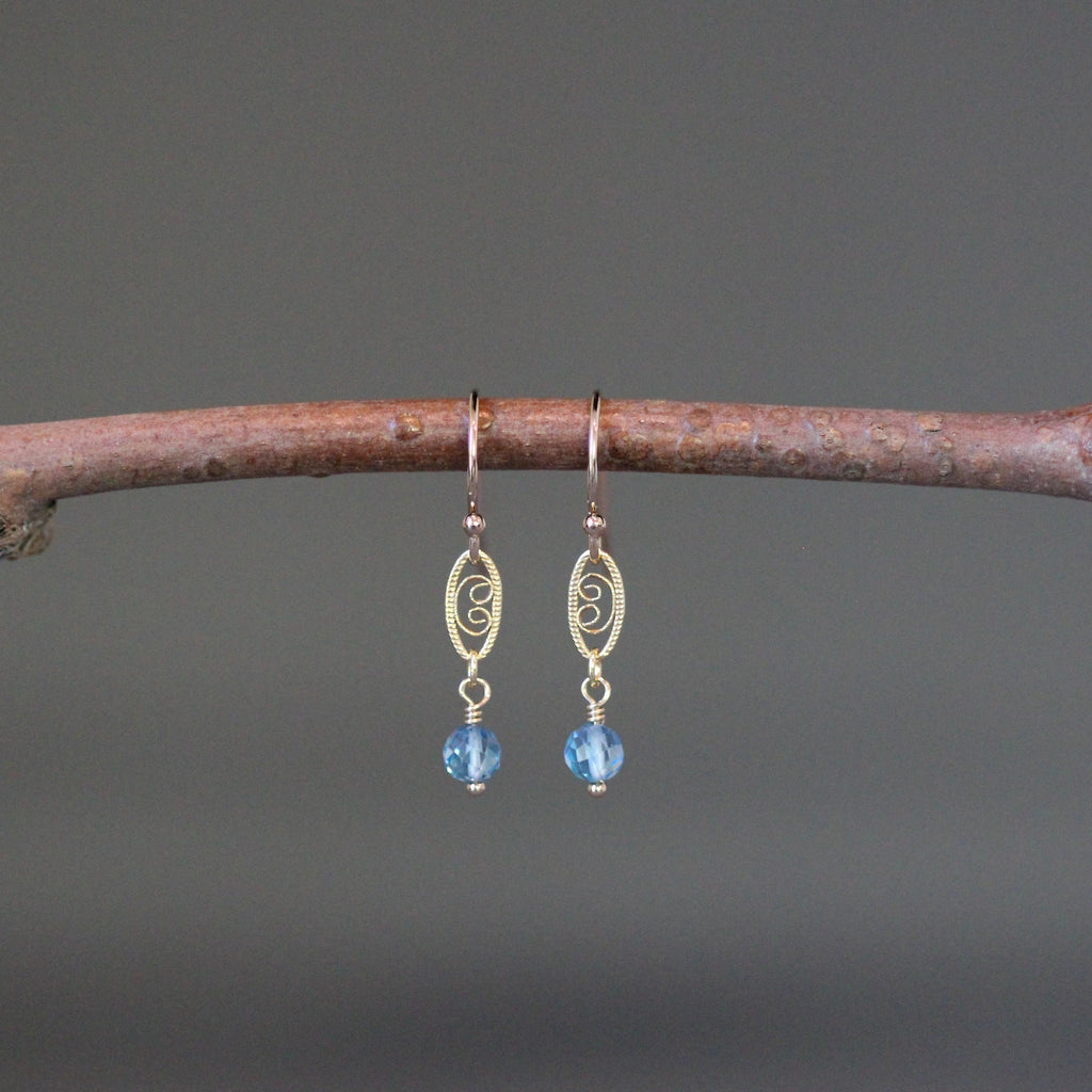 Blue Topaz and Gold Filled Filigree Link Chain Necklace