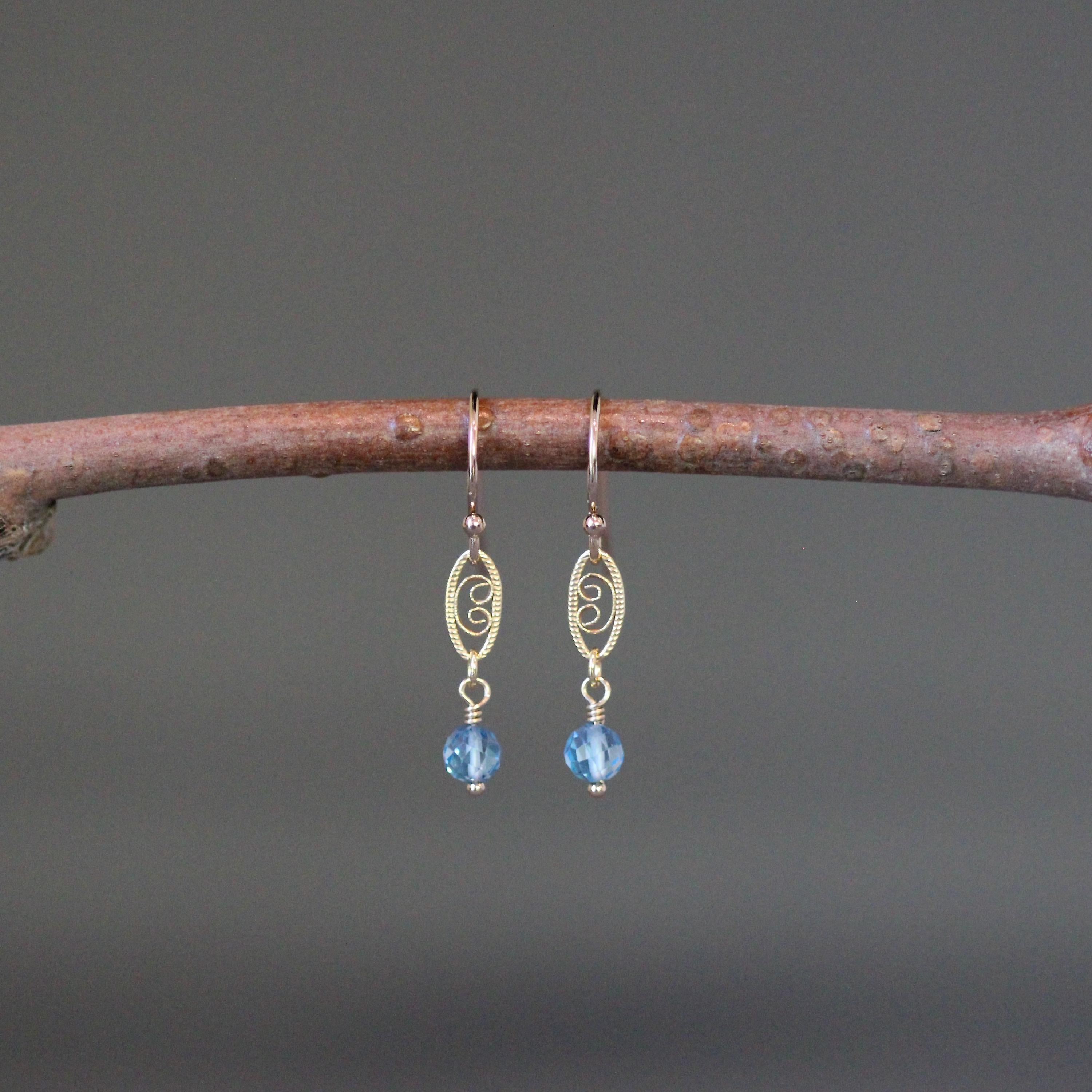 Blue Topaz and Gold Filled Filigree Link Chain Necklace