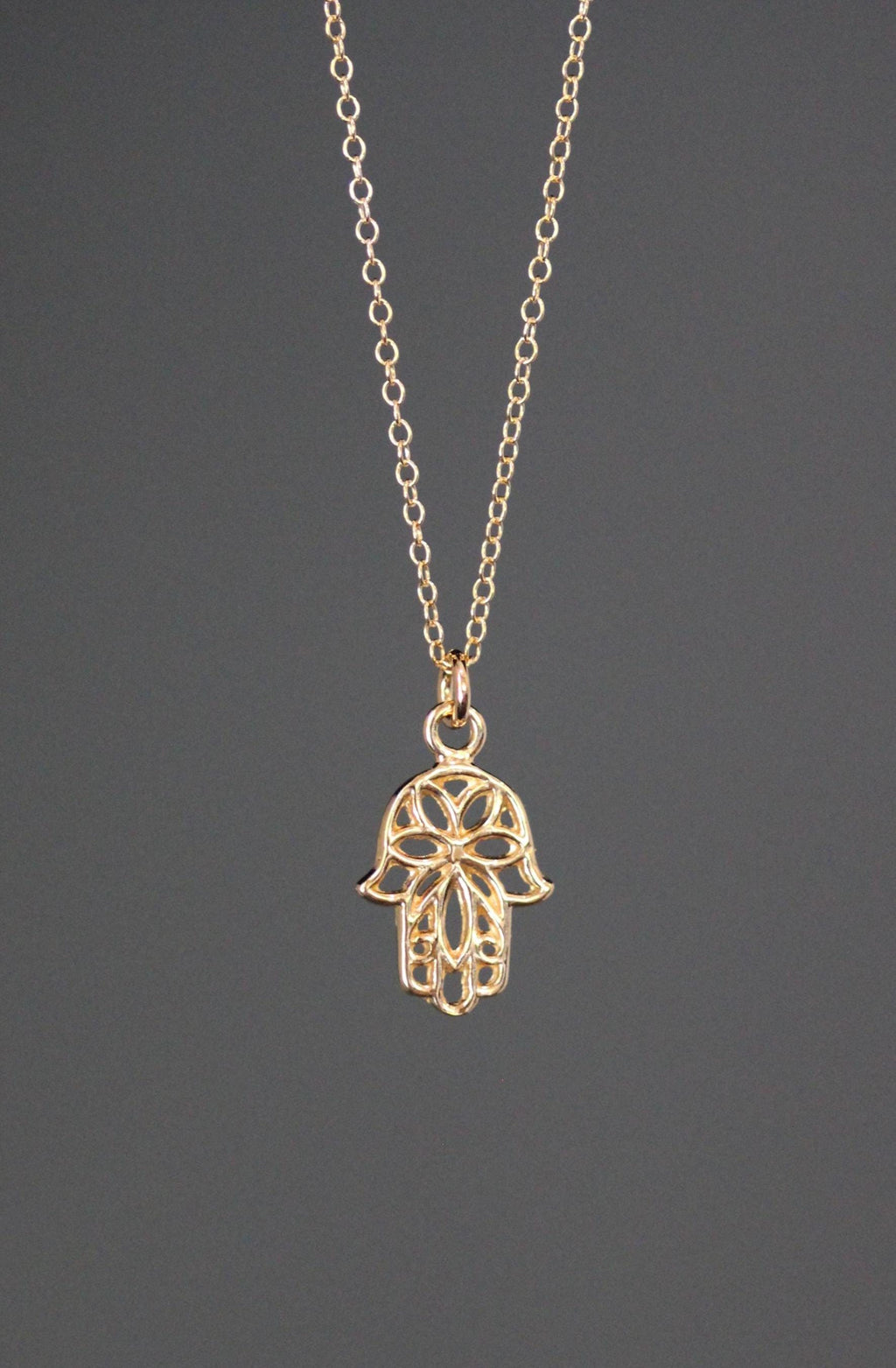 Gold Vermeil Filigree Hamsa Hand Pendant Necklace I