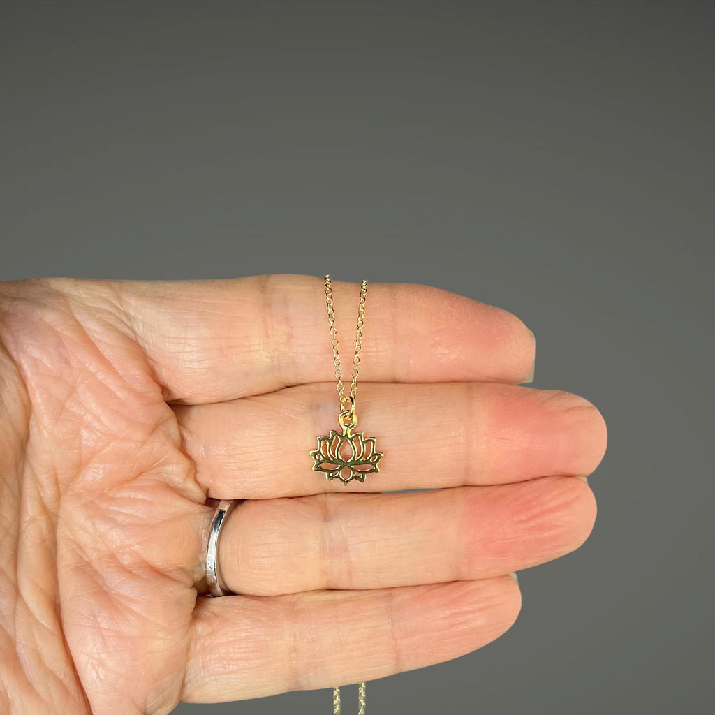 Gold Vermeil Lotus Flower Pendant Necklace on a Gold Filled Chain