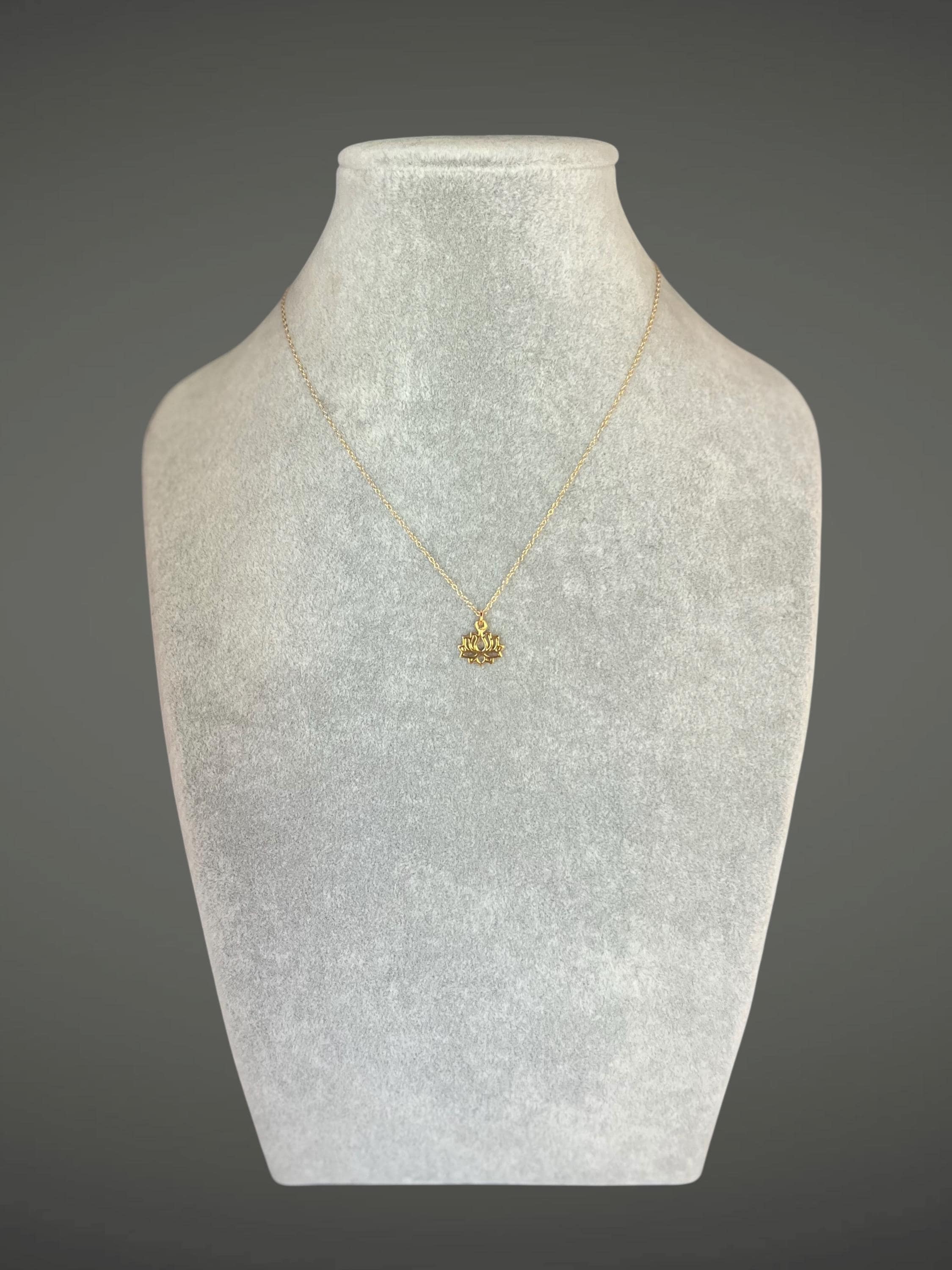 Gold Vermeil Lotus Flower Pendant Necklace on a Gold Filled Chain
