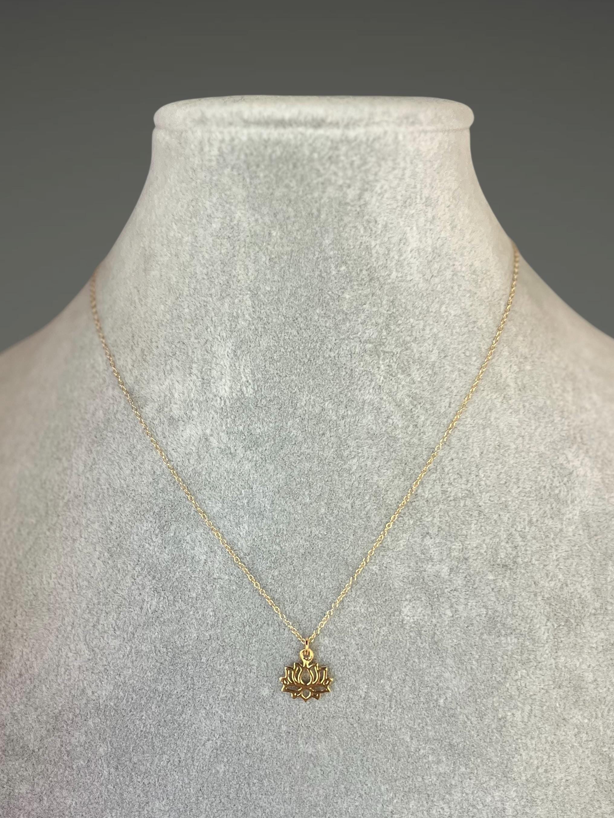 Gold Vermeil Lotus Flower Pendant Necklace on a Gold Filled Chain