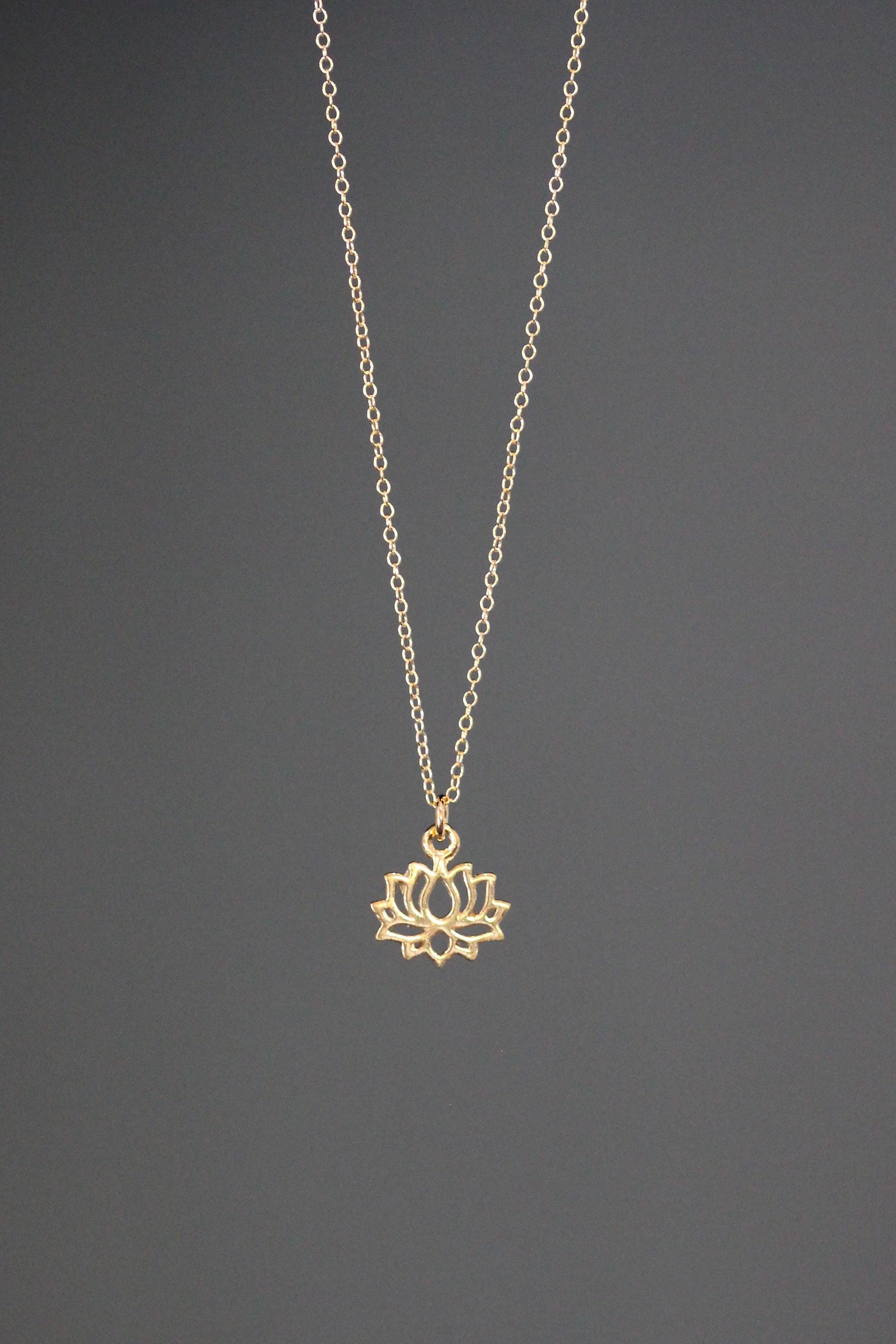 Gold Vermeil Lotus Flower Pendant Necklace on a Gold Filled Chain