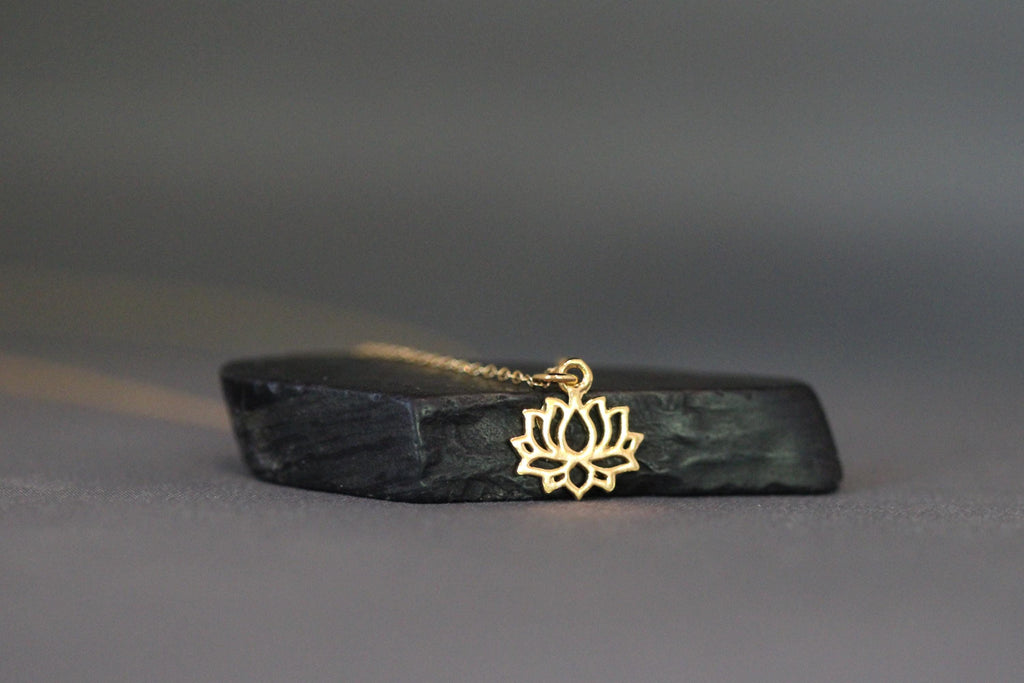 Gold Vermeil Lotus Flower Pendant Necklace on a Gold Filled Chain