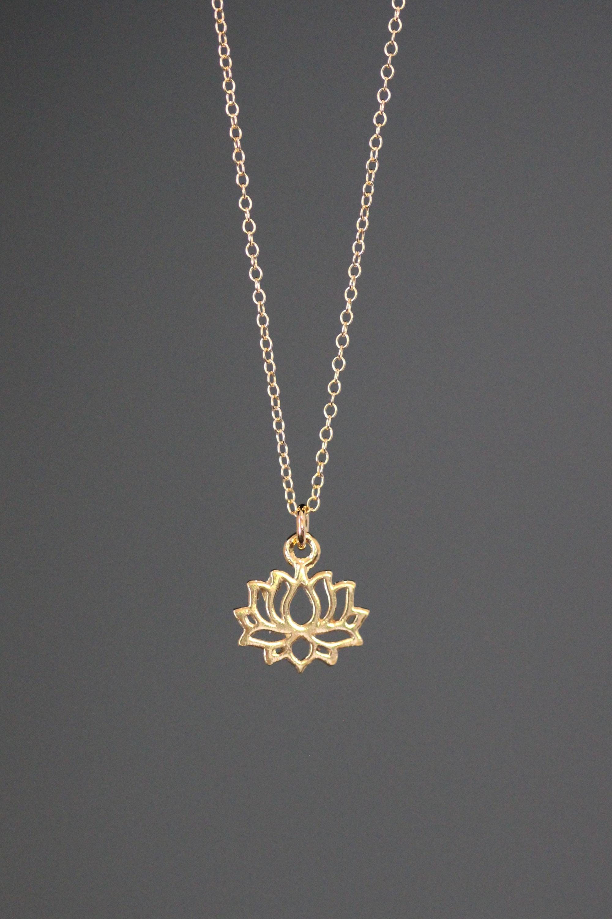 Gold Vermeil Lotus Flower Pendant Necklace on a Gold Filled Chain
