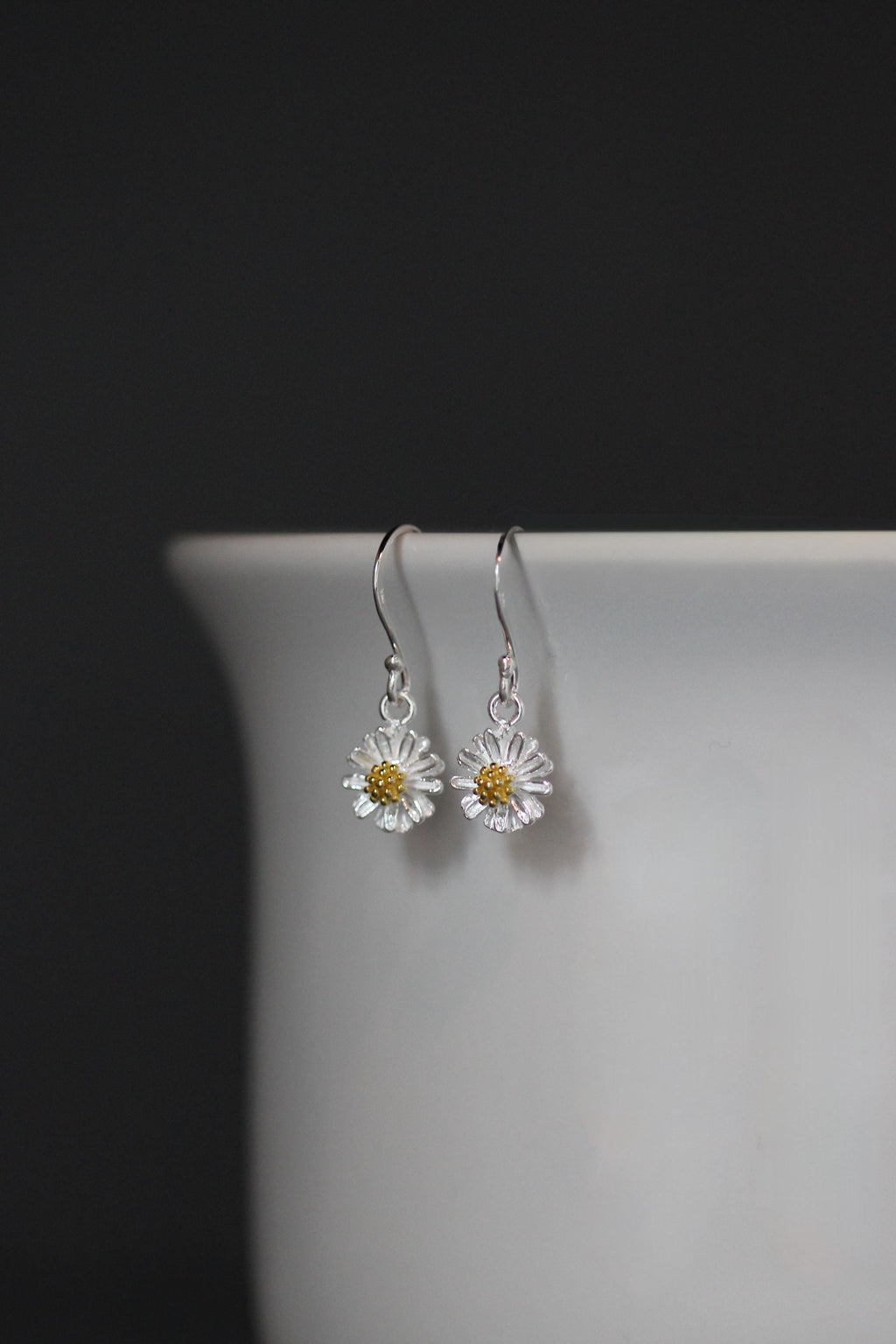Sterling Silver Daisy Flower Earrings with Gold Vermeil Centers