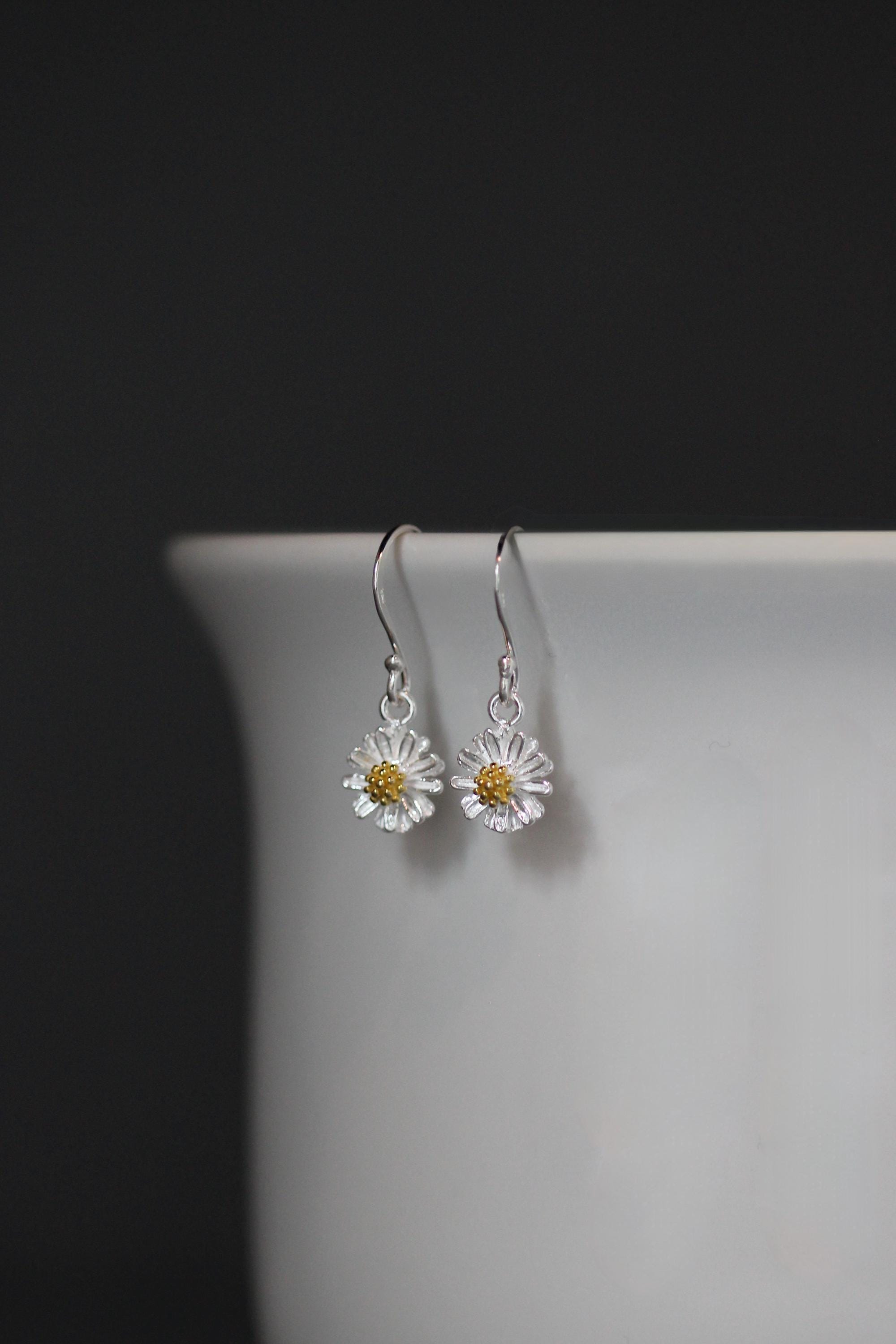 Sterling Silver Daisy Flower Earrings with Gold Vermeil Centers