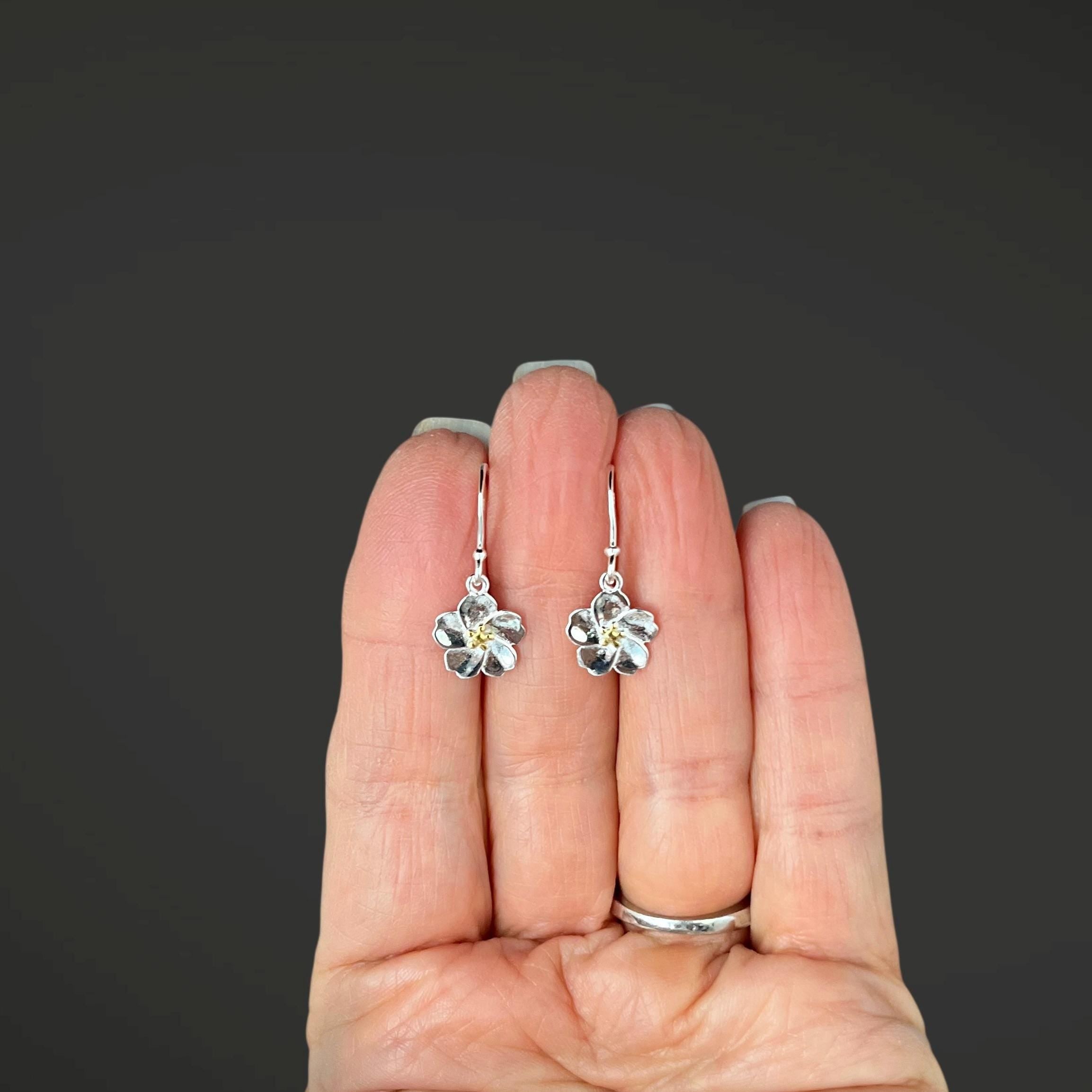 Two-Tone Sterling Silver Flower Earrings with Gold Vermeil Centers