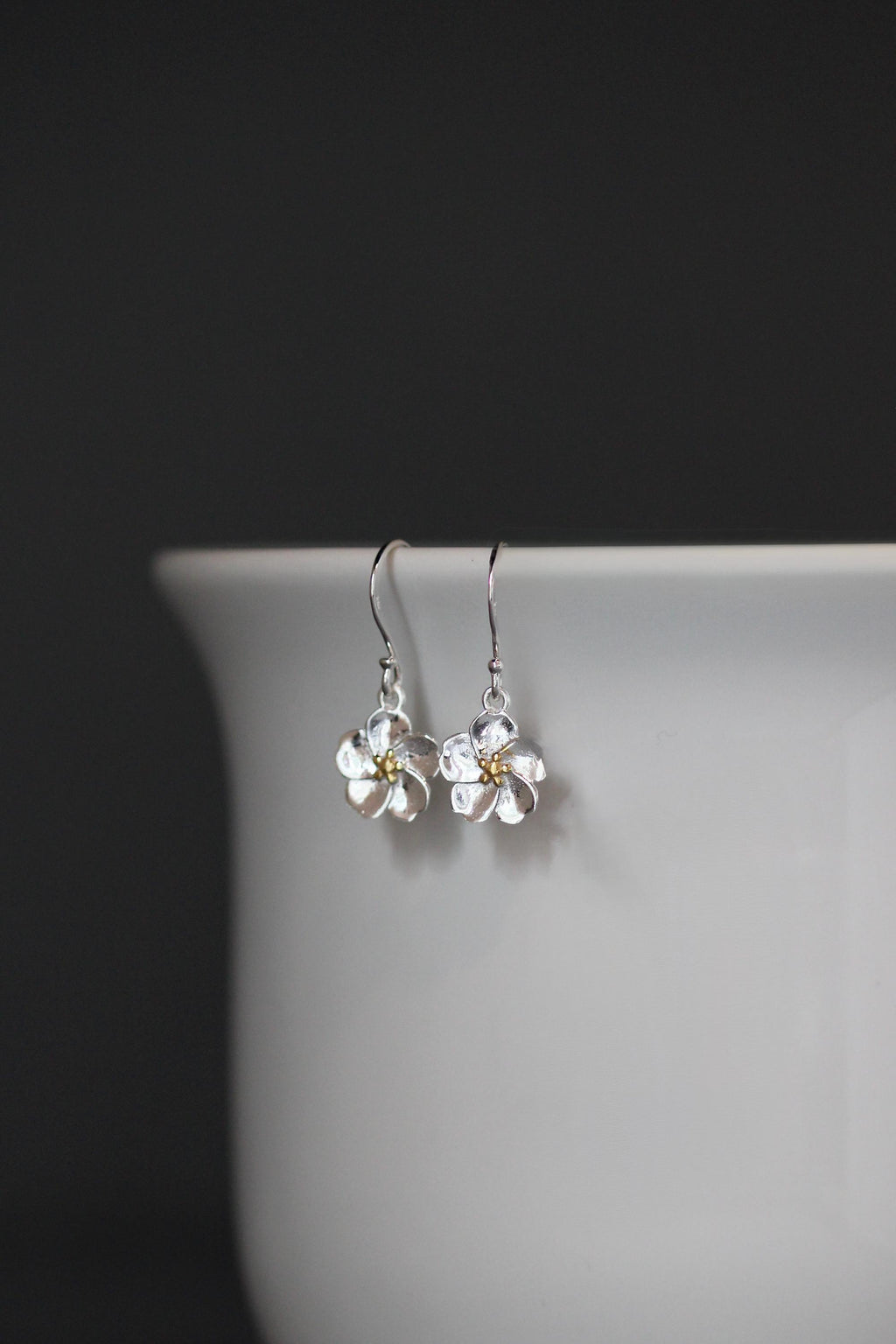 Two-Tone Sterling Silver Flower Earrings with Gold Vermeil Centers