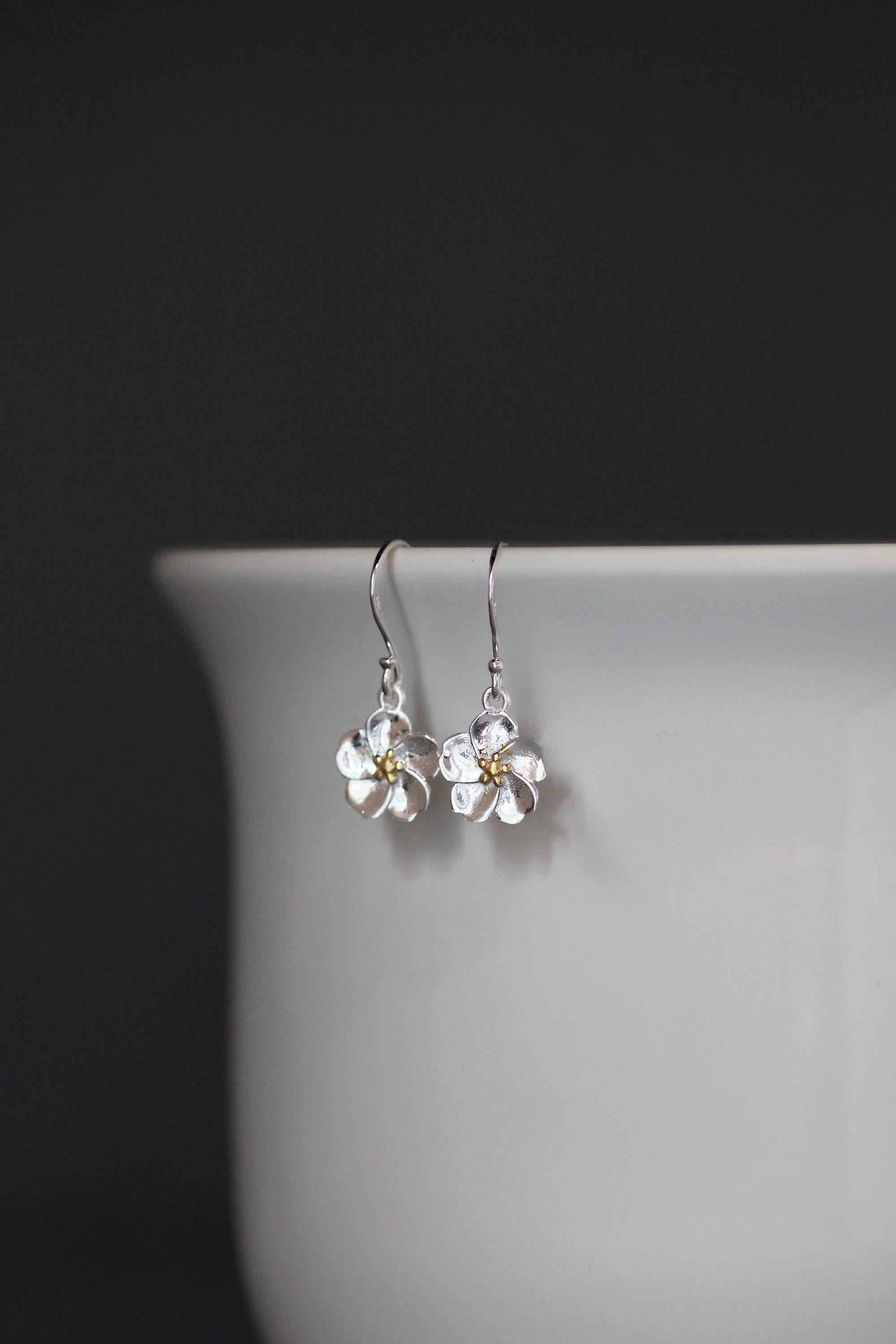 Two-Tone Sterling Silver Flower Earrings with Gold Vermeil Centers