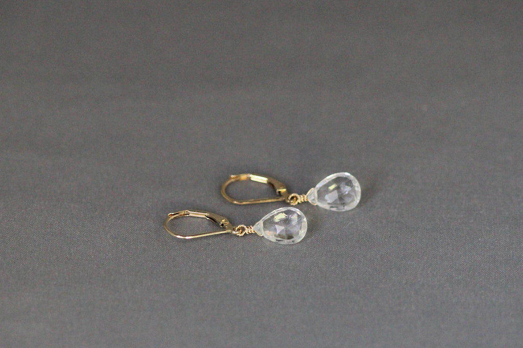 Clear Quartz Crystal Teardrop Earrings on Gold Filled Leverbacks