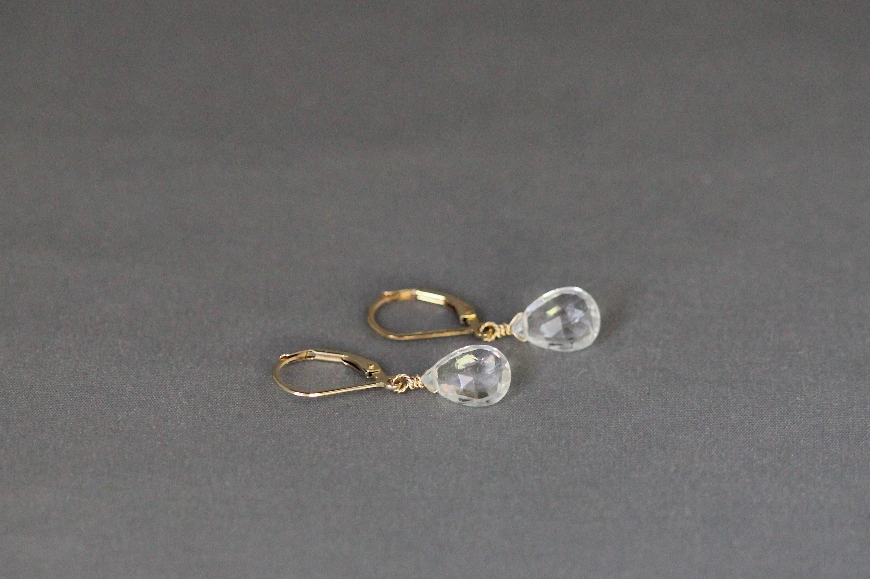 Clear Quartz Crystal Teardrop Earrings on Gold Filled Leverbacks