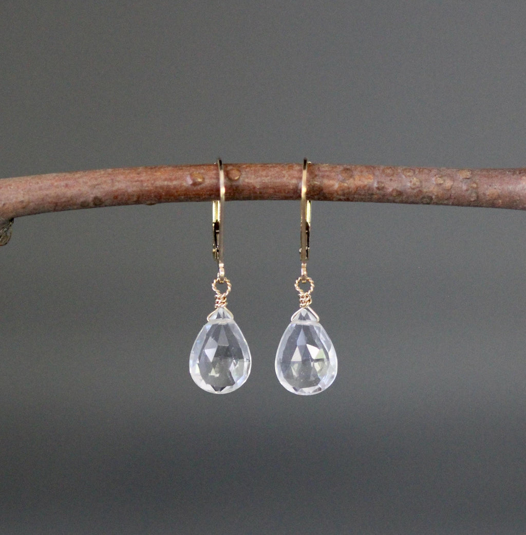 Clear Quartz Crystal Teardrop Earrings on Gold Filled Leverbacks