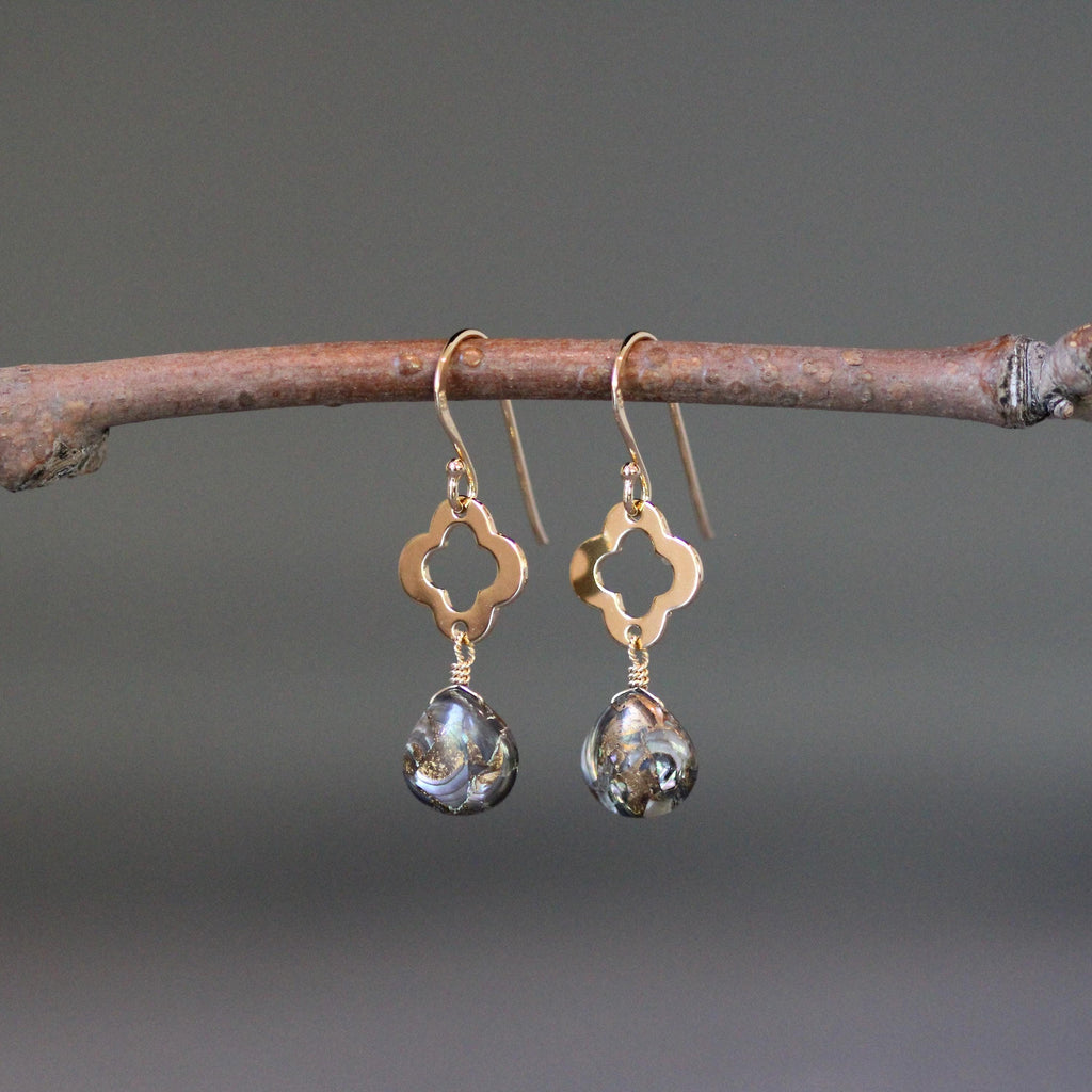 Bronze Abalone Teardrop Earrings on Gold Vermeil Clover Links