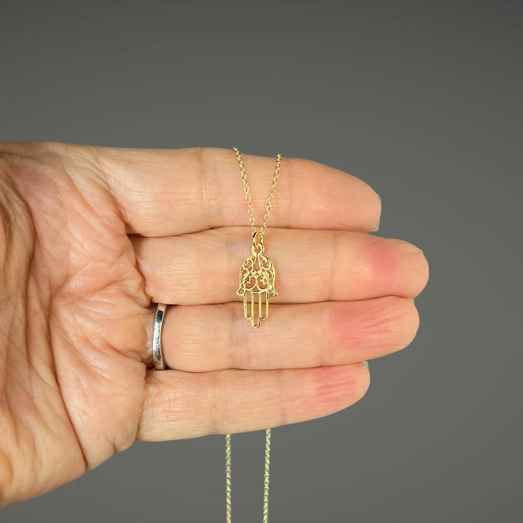 Small Gold Vermeil Filigree Hamsa Hand Pendant Necklace