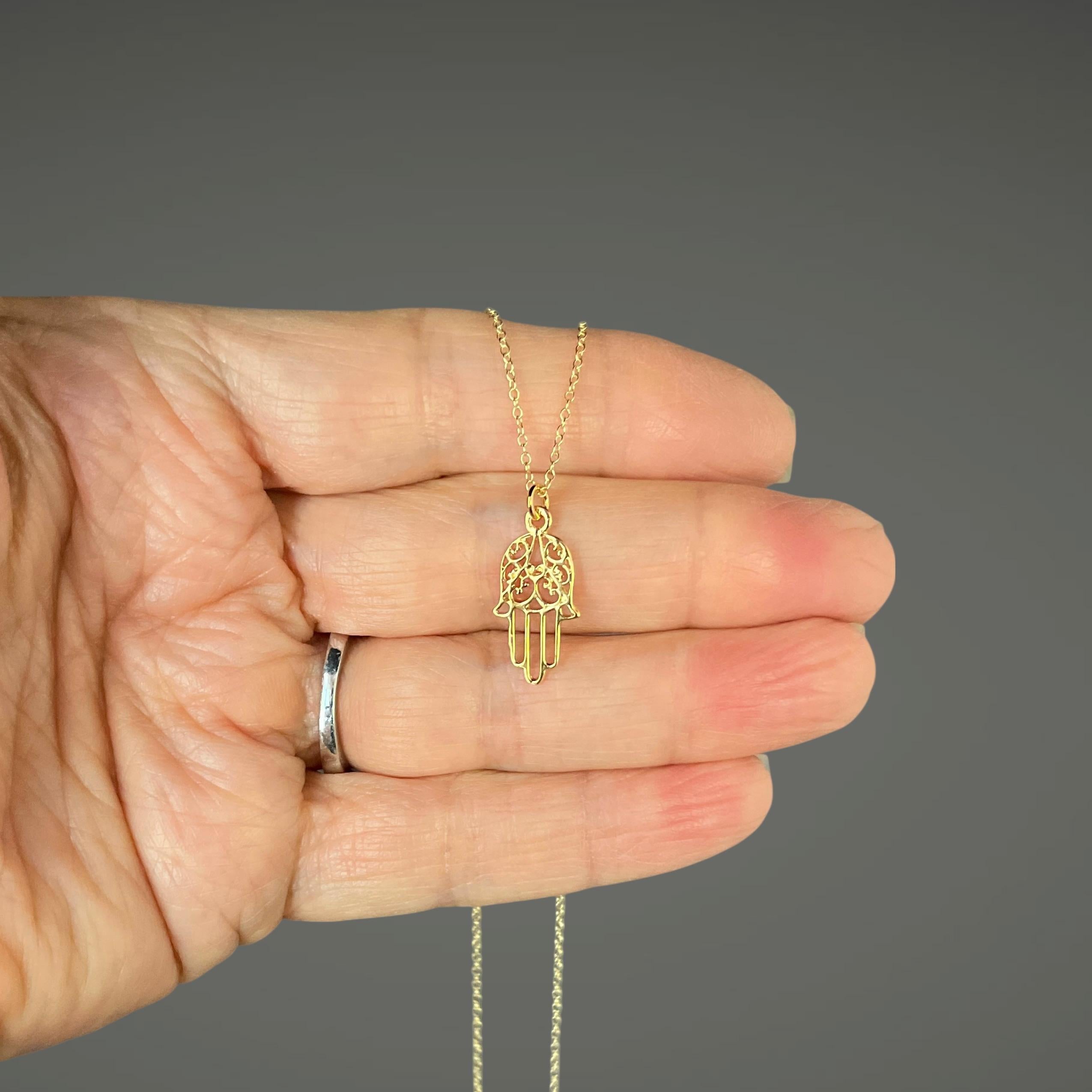 Small Gold Vermeil Filigree Hamsa Hand Pendant Necklace