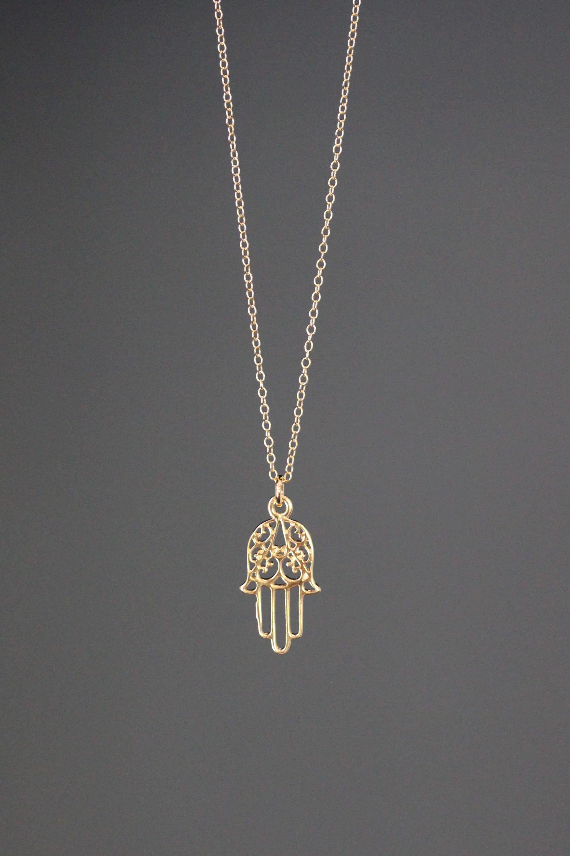 Small Gold Vermeil Filigree Hamsa Hand Pendant Necklace