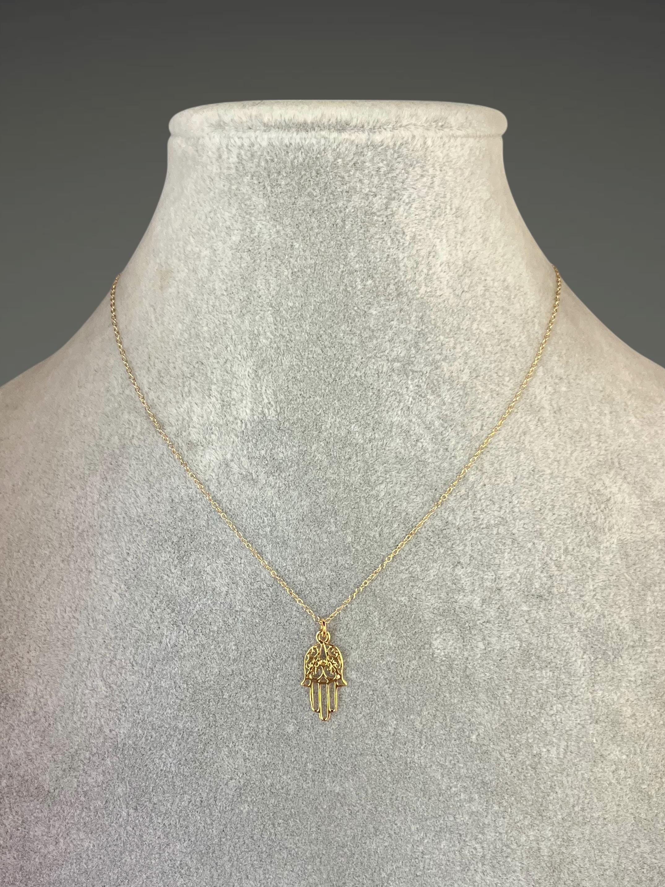 Small Gold Vermeil Filigree Hamsa Hand Pendant Necklace