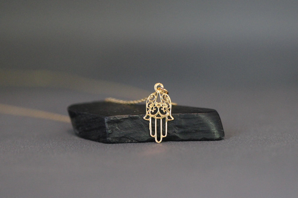 Small Gold Vermeil Filigree Hamsa Hand Pendant Necklace