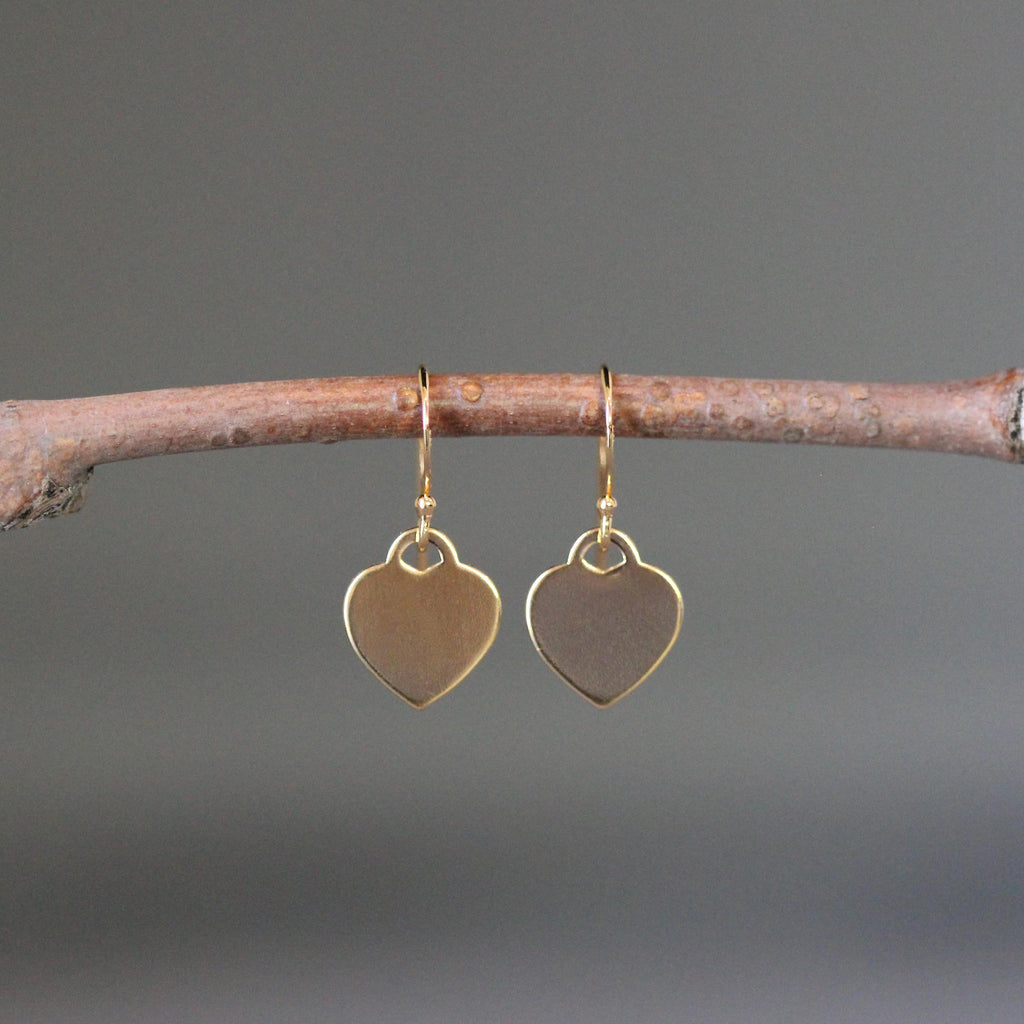 Gold Vermeil Flat Heart Tag Charm Dangle Earrings