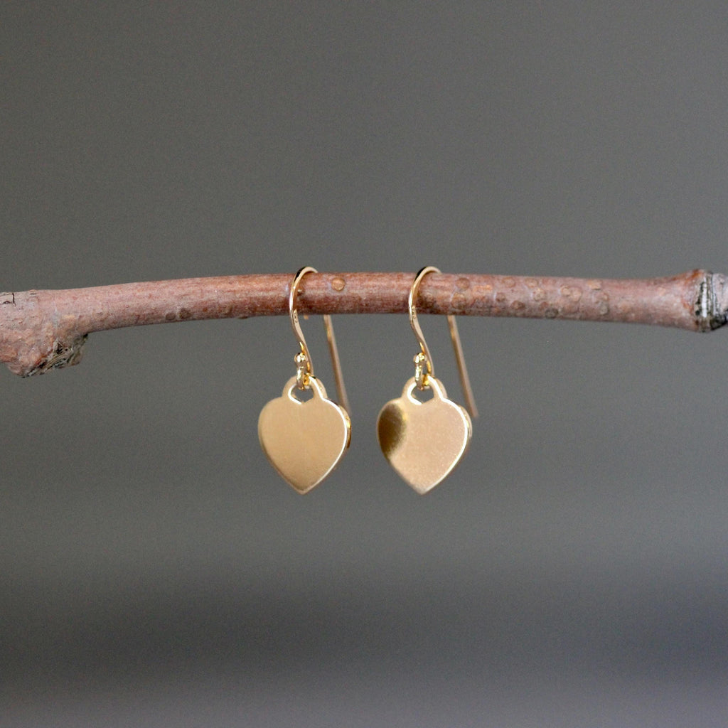 Gold Vermeil Flat Heart Tag Charm Dangle Earrings