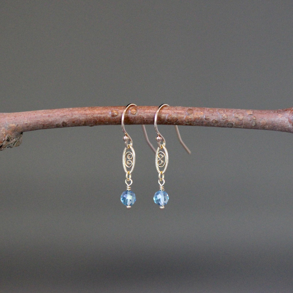 Blue Topaz and Gold Filled Filigree Link Chain Necklace