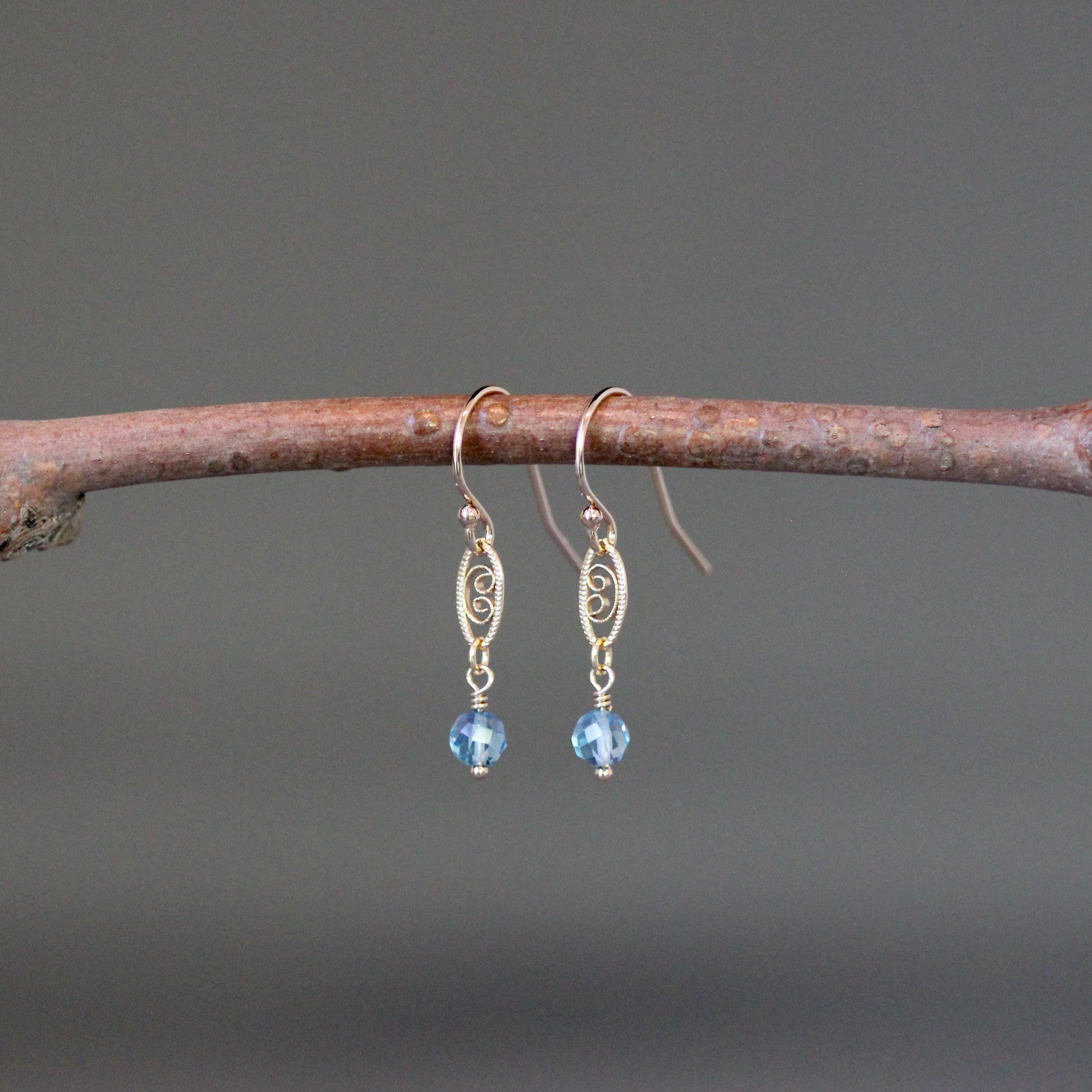 Blue Topaz and Gold Filled Filigree Link Chain Necklace