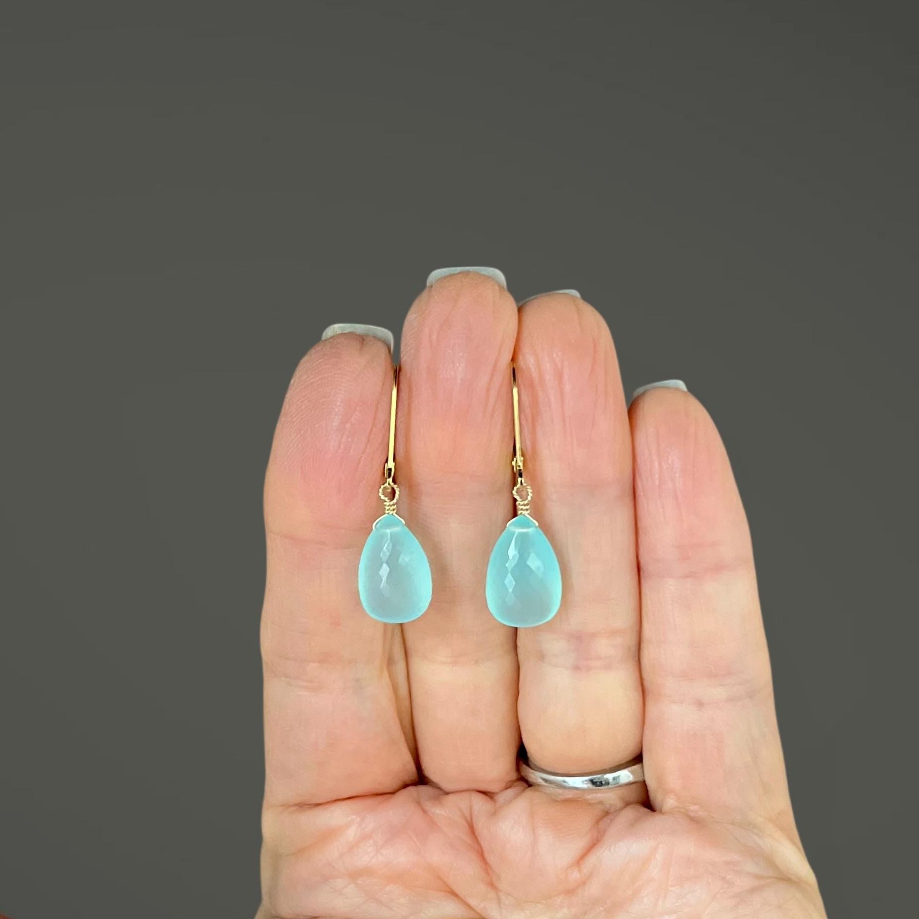 Aqua Chalcedony and Gold Earrings