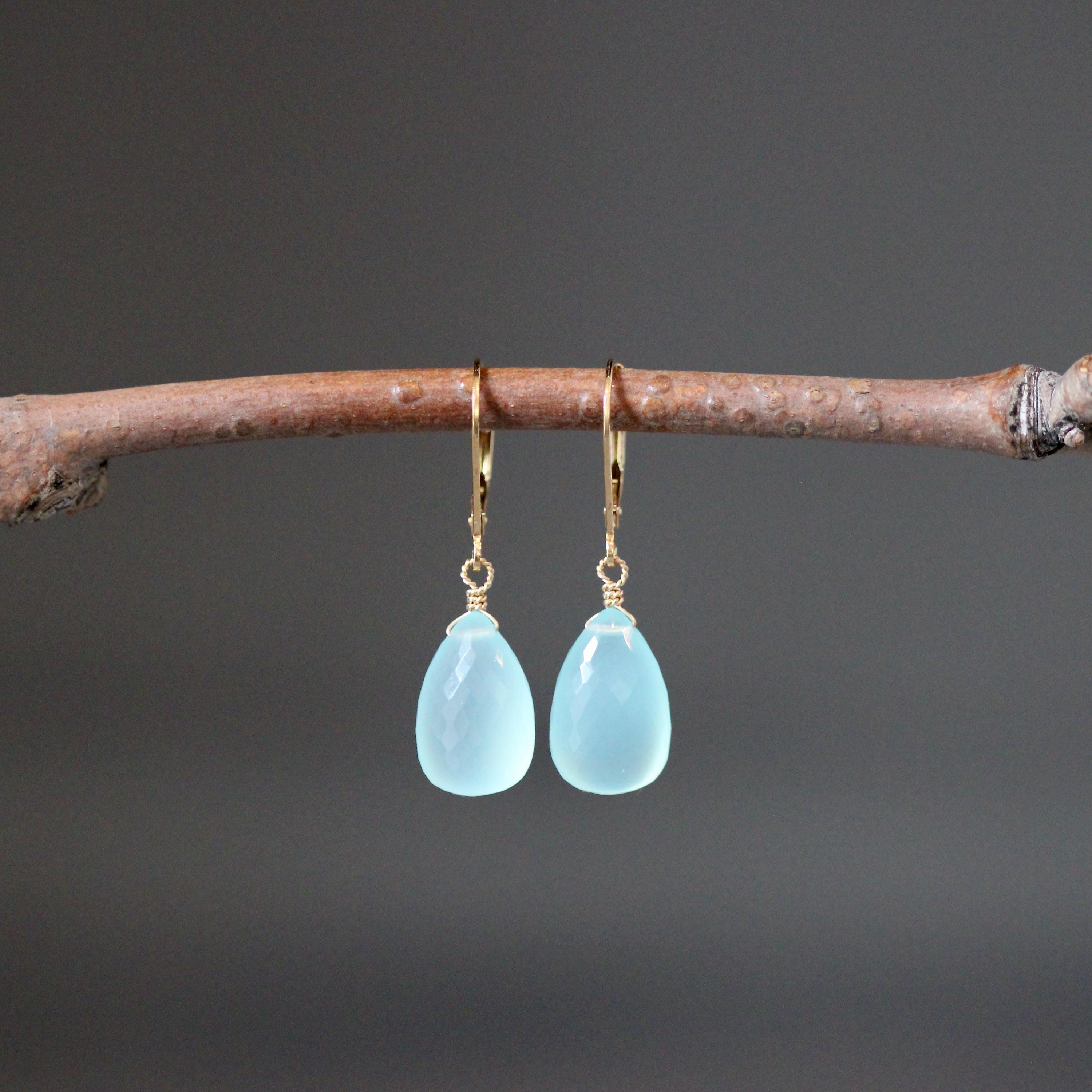 Aqua Chalcedony and Gold Earrings