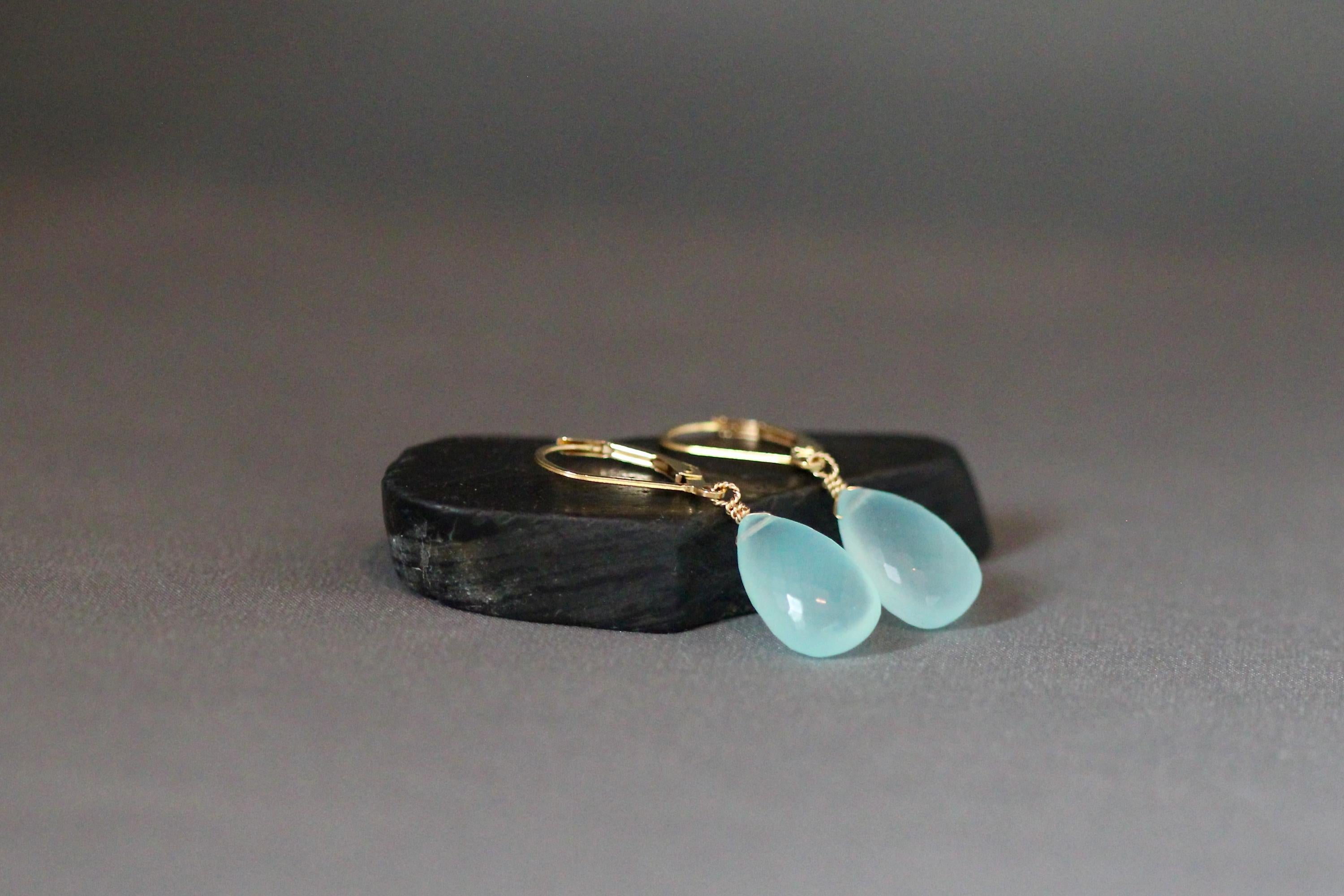 Aqua Chalcedony and Gold Earrings