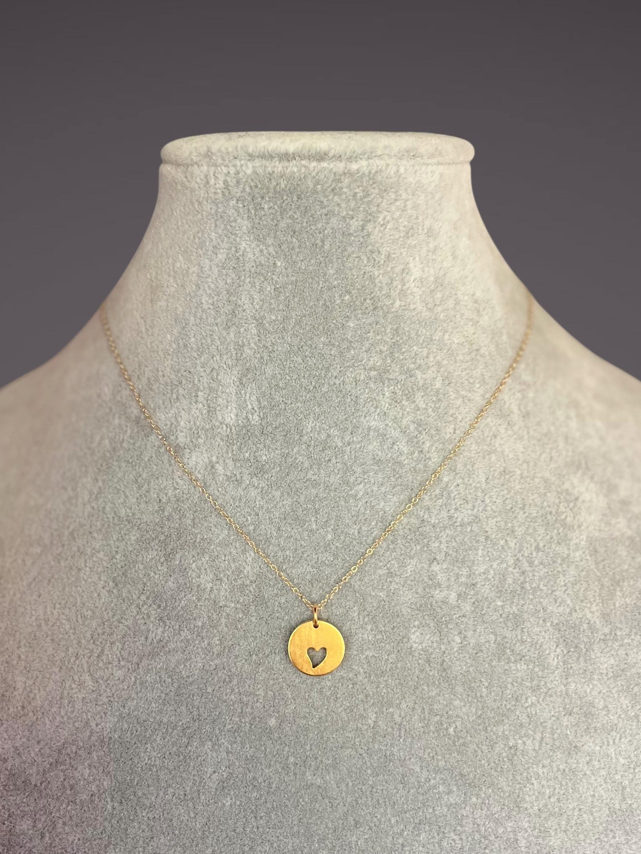 Cut-Out Heart Charm Necklace in Gold Vermeil on a Gold Filled Chain