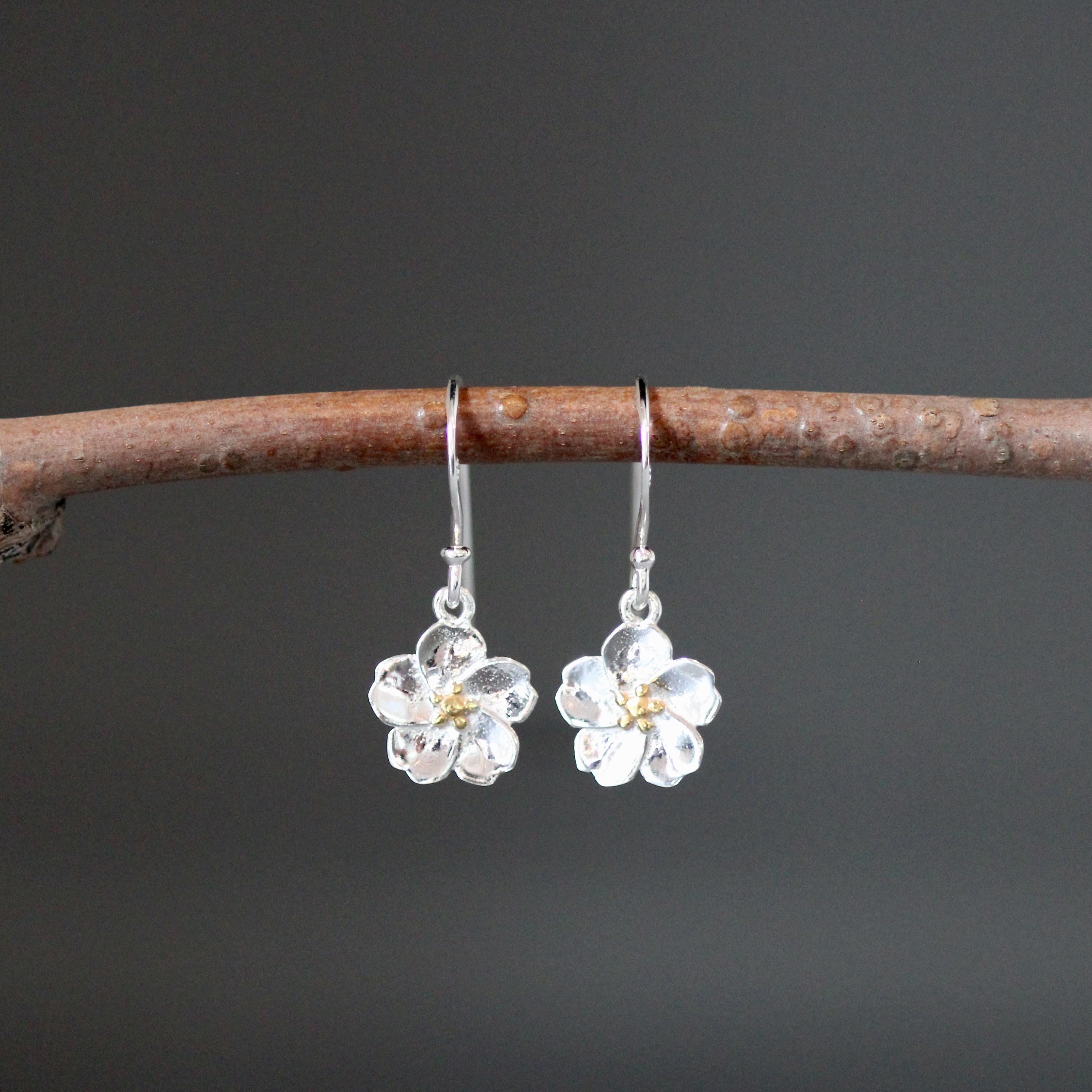 Two-Tone Sterling Silver Flower Earrings with Gold Vermeil Centers